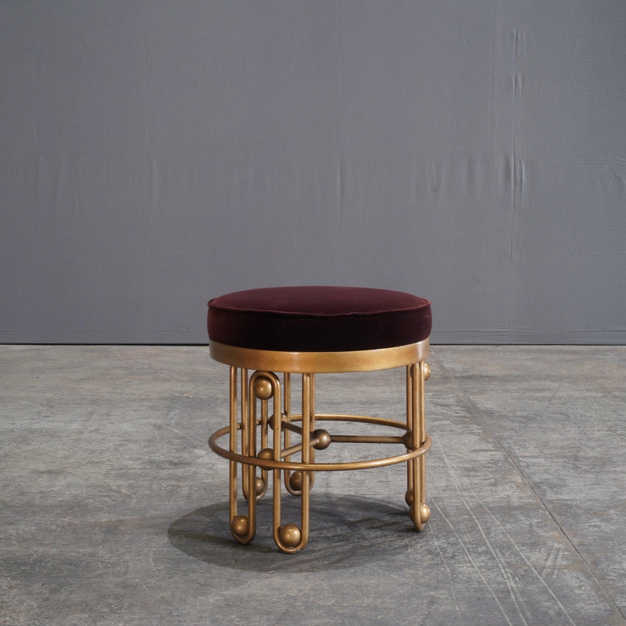 Julian Chichester Stool  Gold and Aubergine Fabric Stool 1