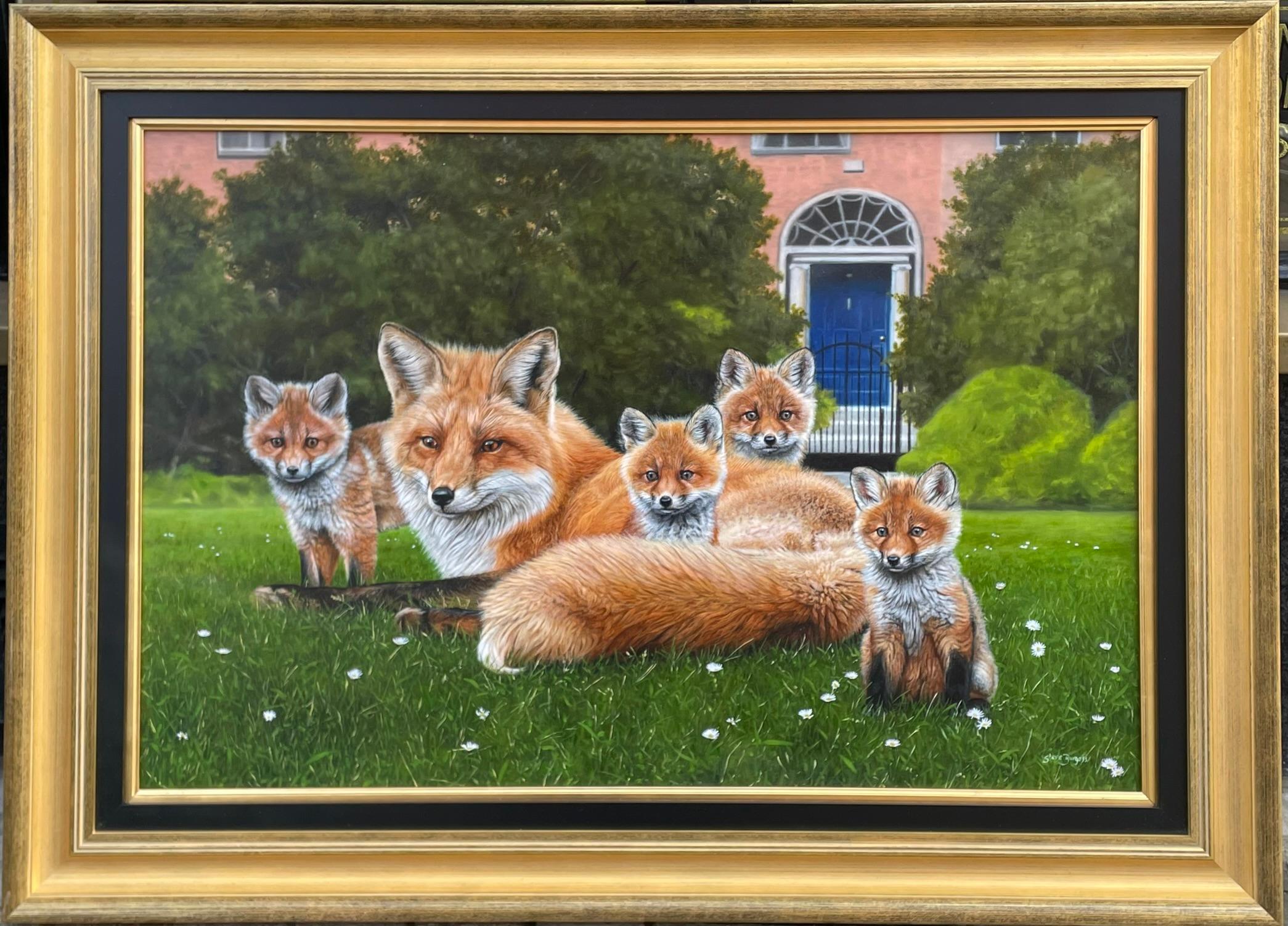 Une œuvre vraiment magique qui représente les résidents les plus récents et les plus connus de Fitzwilliam Square, dans le centre géorgien de Dublin 2, en Irlande. Les renards des villes sont désormais courants, mais la famille Fox de Fitzwilliam a