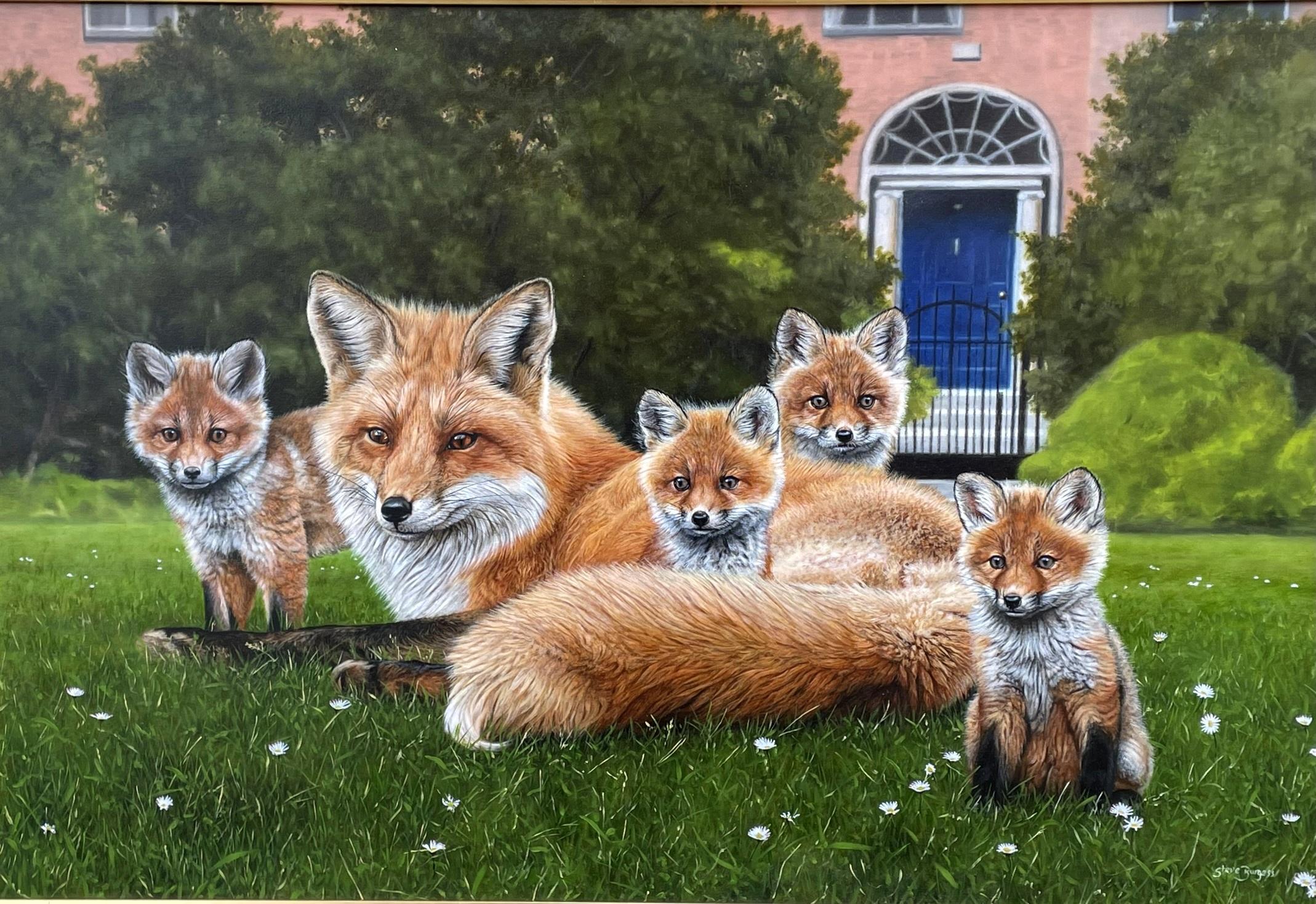 Moderne Steve Burgess - Irish Painting Fitzwilliam Square Dublin Ireland Foxes en vente