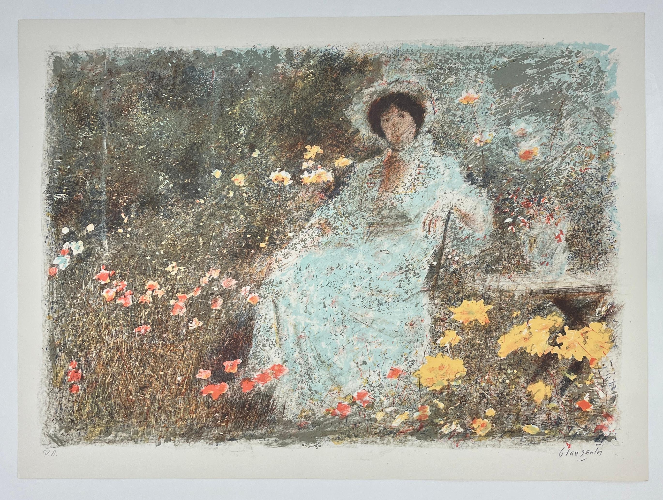 Prova d'artista spagnola 1985 firmata originale litografia paesaggio giardino stampa d'arte1