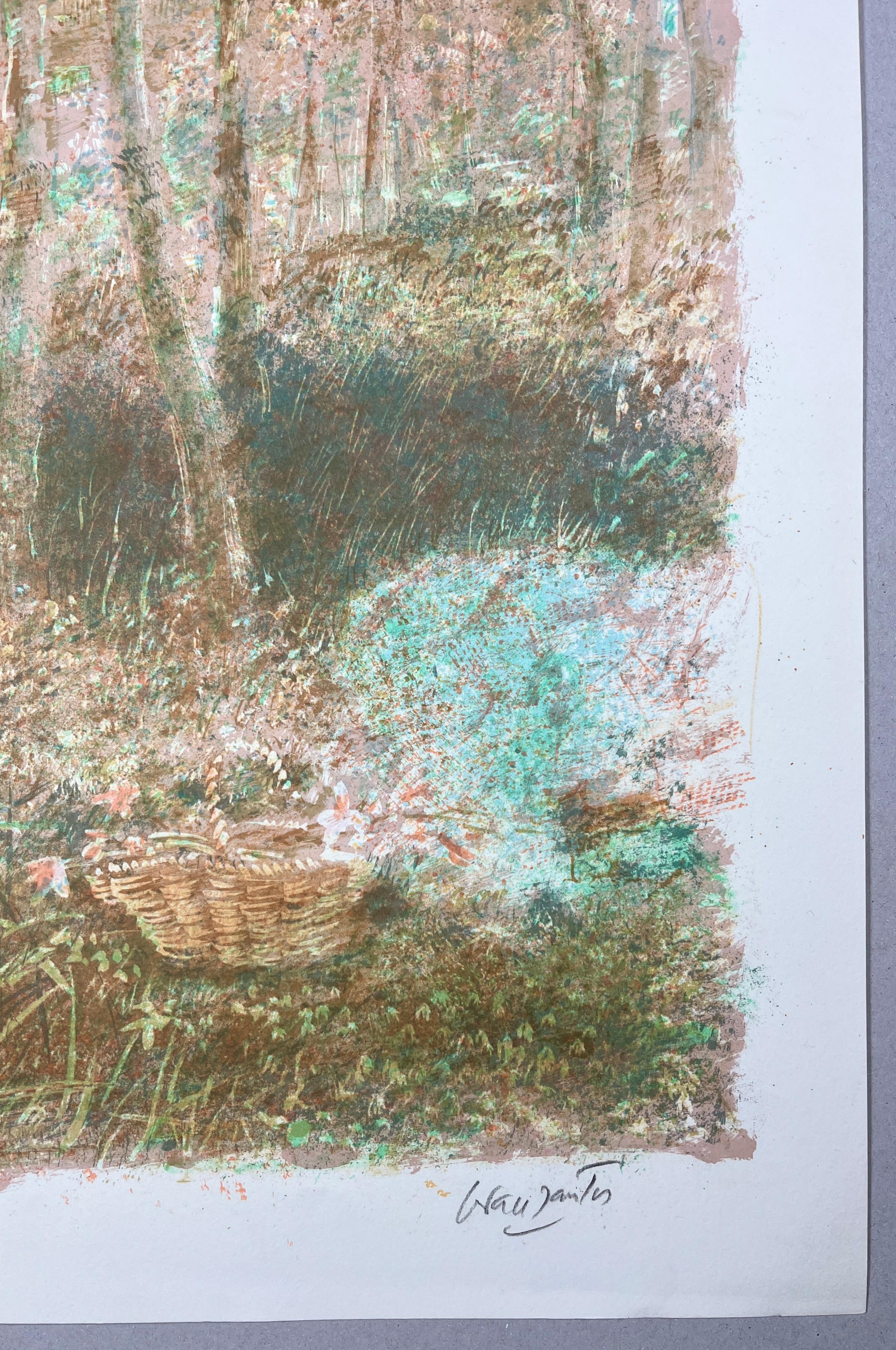 Prova d'artista spagnola 1985 firmata originale litografia paesaggio giardino stampa d'arte1 - Print Contemporaneo di Julian Grau Santos