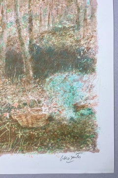 Spanischer Künstler, Proof 1985, signierte Originallithographie, Landschafts-/Garten-Kunstdruck1