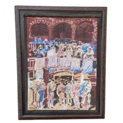 Art deco blue and pink tapestry "Bullfighting Stand" print Julián Grau Santos