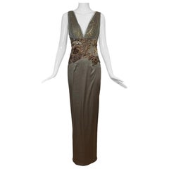 JULIAN JOYCE by MANDALAY Zinn verziertes Abendkleid Maxikleid mit tiefem Saum und Spitze