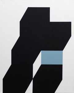 Contemporary American Minimalist Painting Abstract Geometric Blue Black White