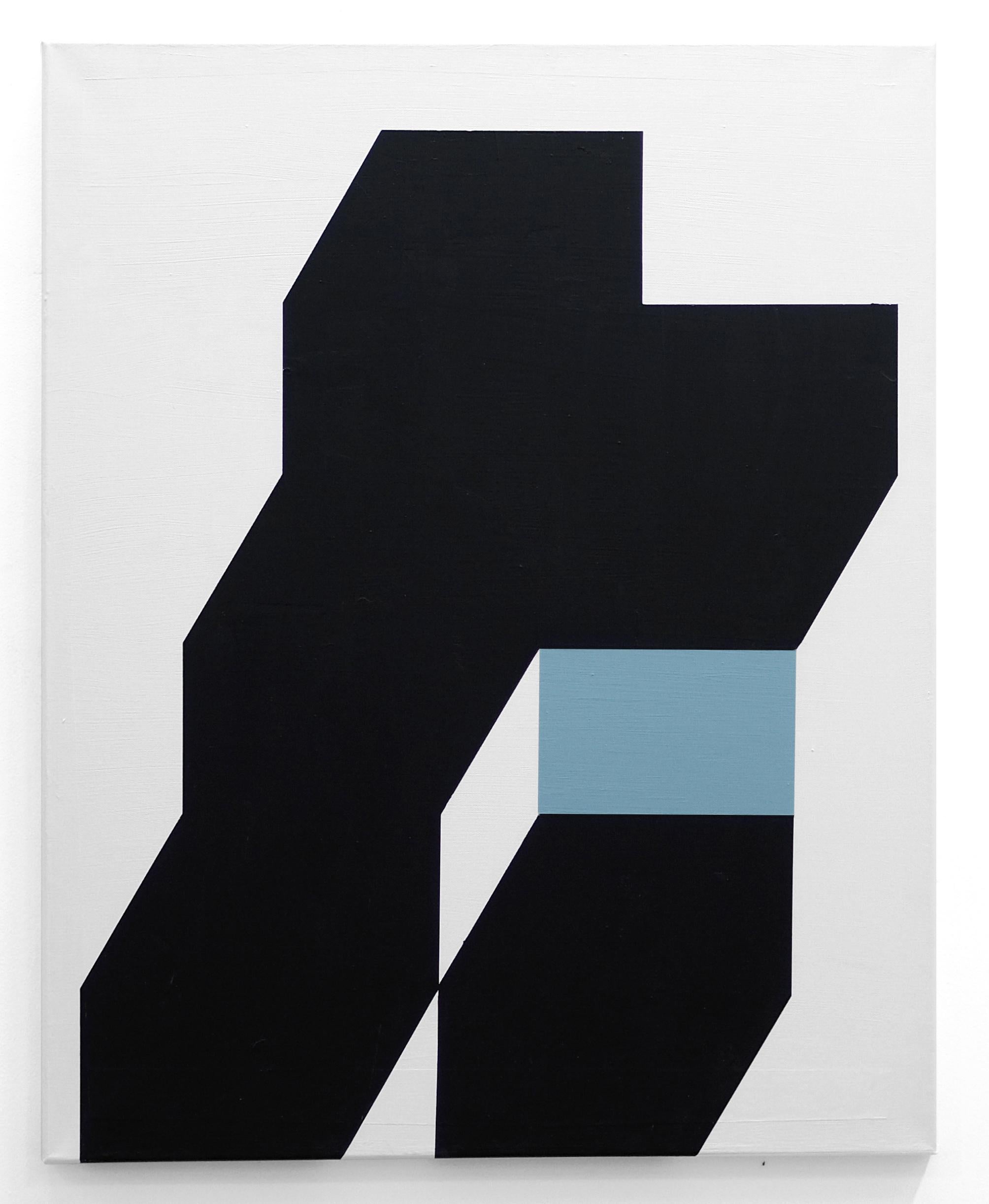 Julian Montague Abstract Painting - Contemporary American Minimalist Painting Abstract Geometric Blue Black White