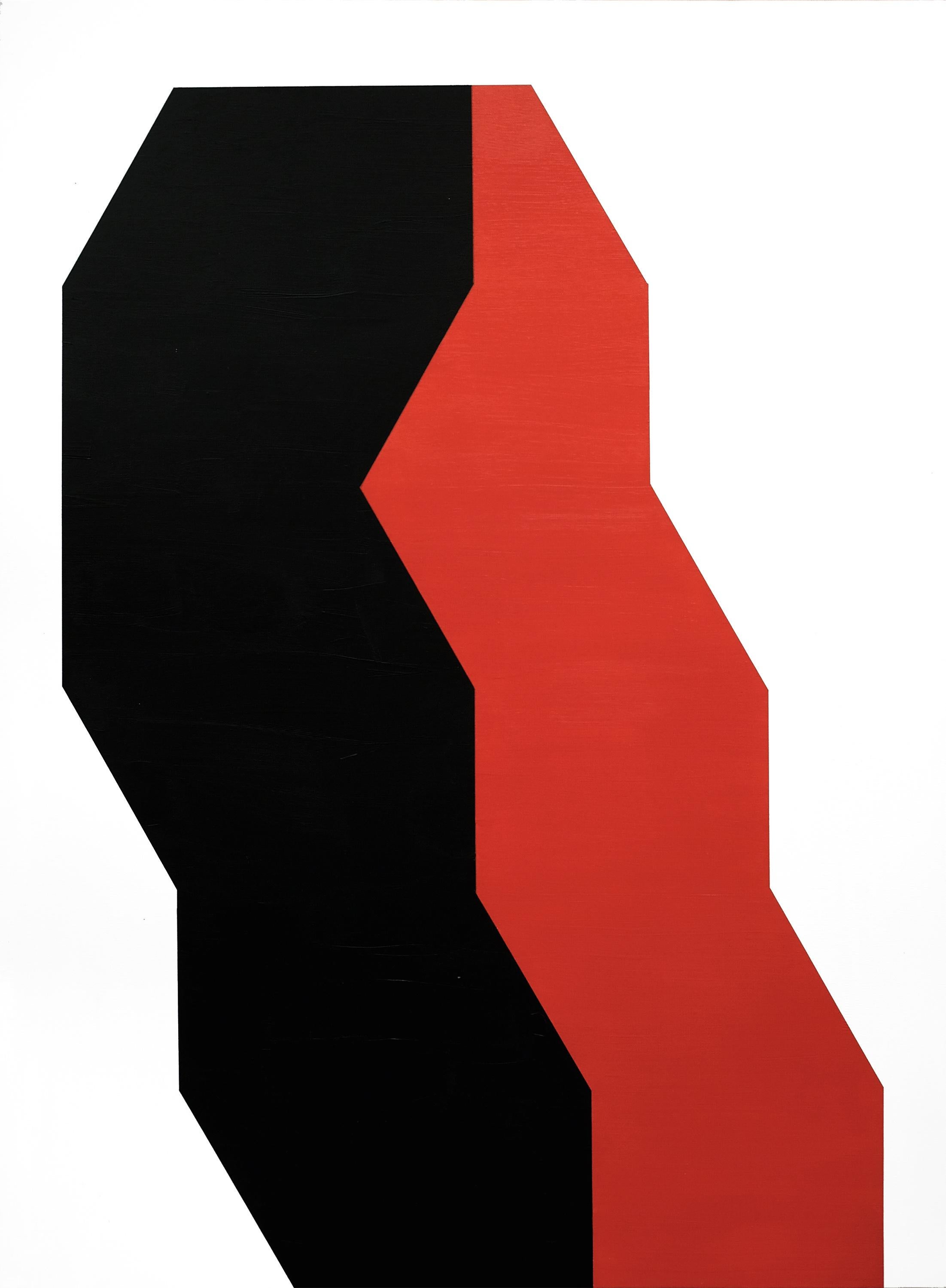 Contemporary American Minimalist Painting Abstract Geometric Red Black White