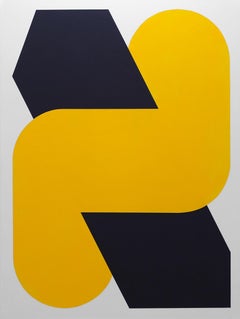 Contemporary American Minimalist Painting Abstract Geometric Yellow Black White