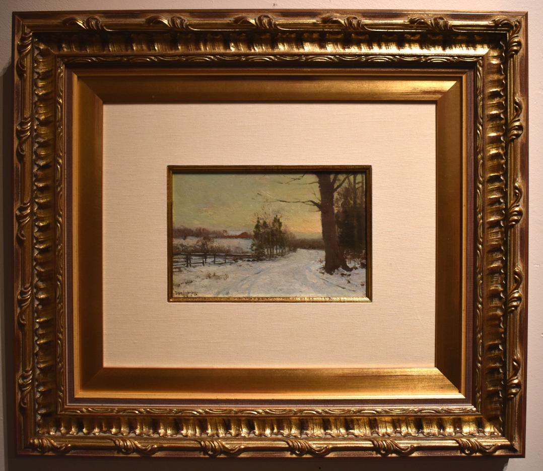 Julian Onderdonk Landscape Painting - "Near Lake Hopatcong, New Jersey"  Date: 1908.  Exquisite small snow scene!!!!!!