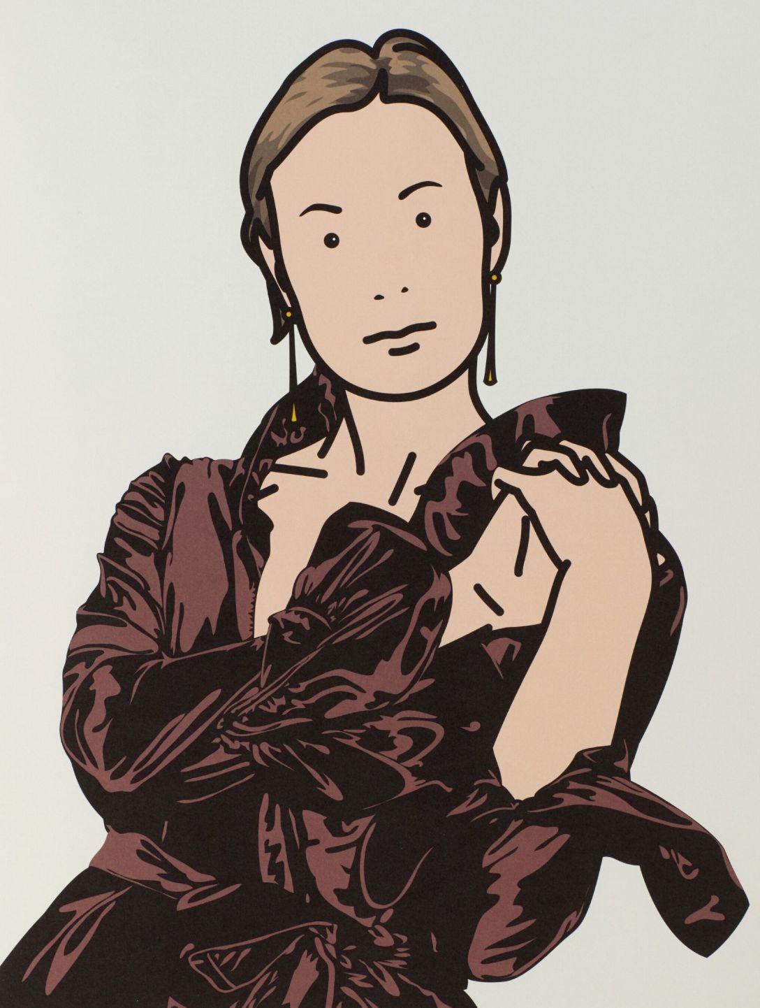 Julian Opie Print - Anya with Hands Together, from 26 Portraits