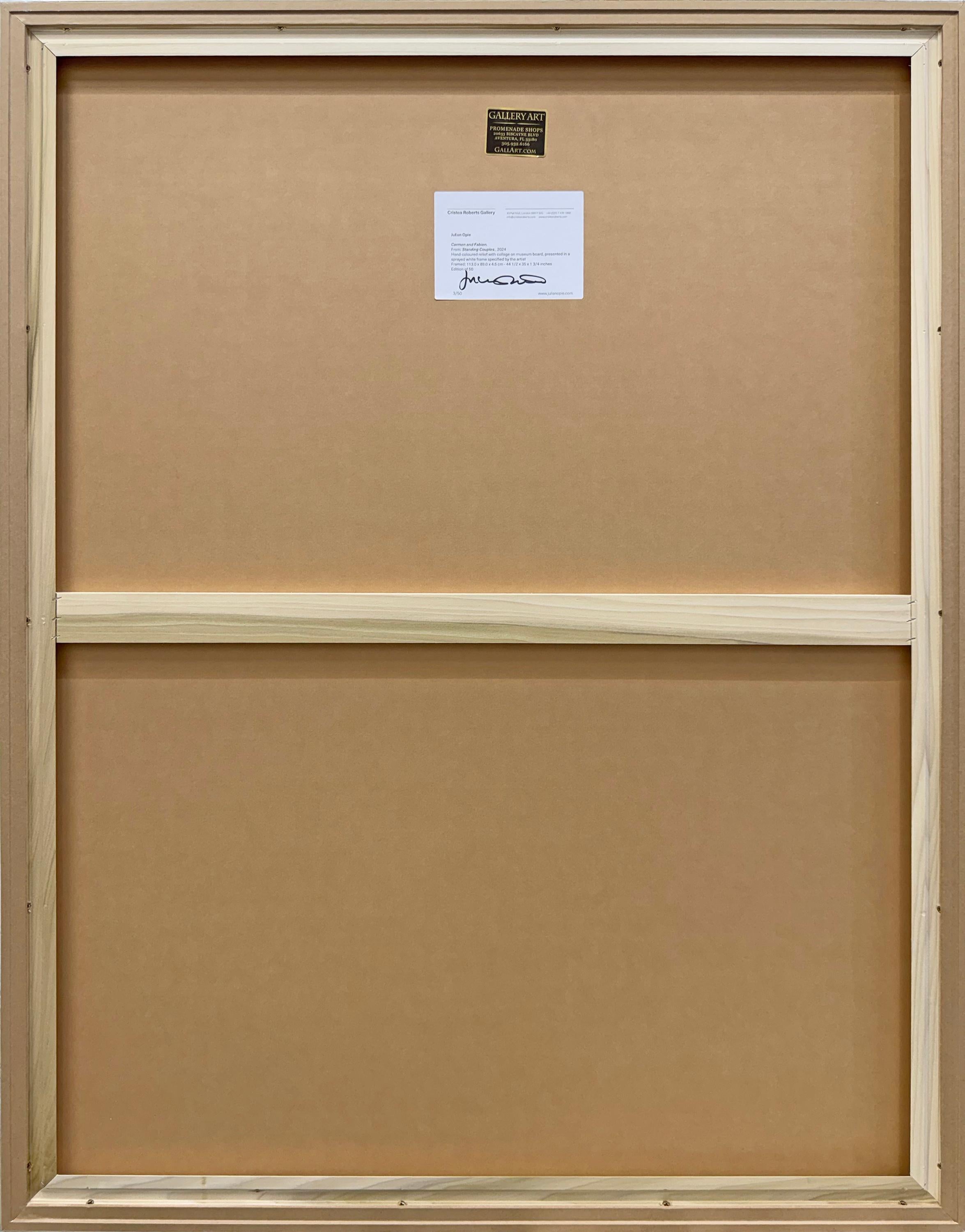 Carmen and Fabien (from Standing Couples), hand signed relief with collage - Contemporary Print by Julian Opie