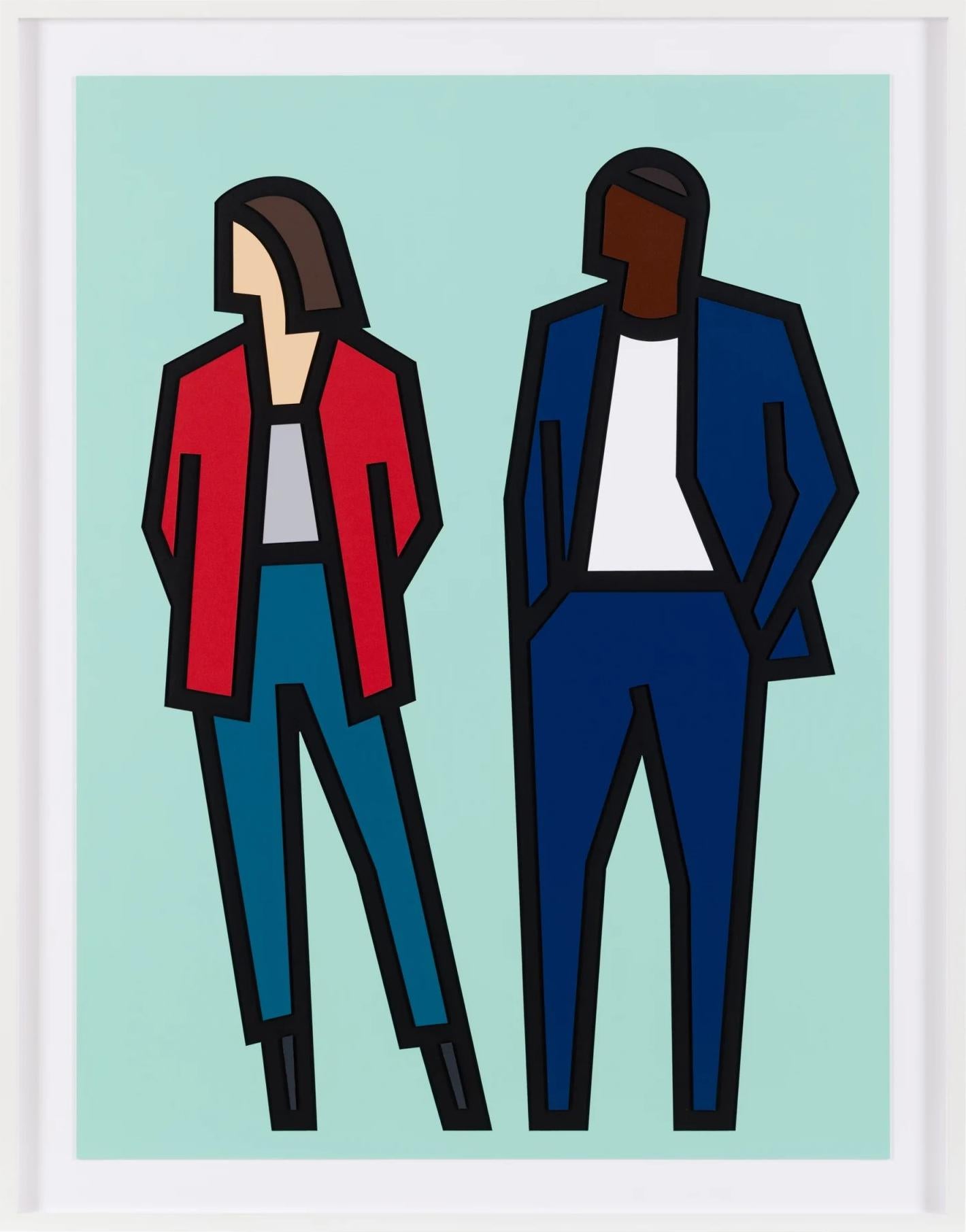 Carmen and Fabien (from Standing Couples), hand signed relief with collage