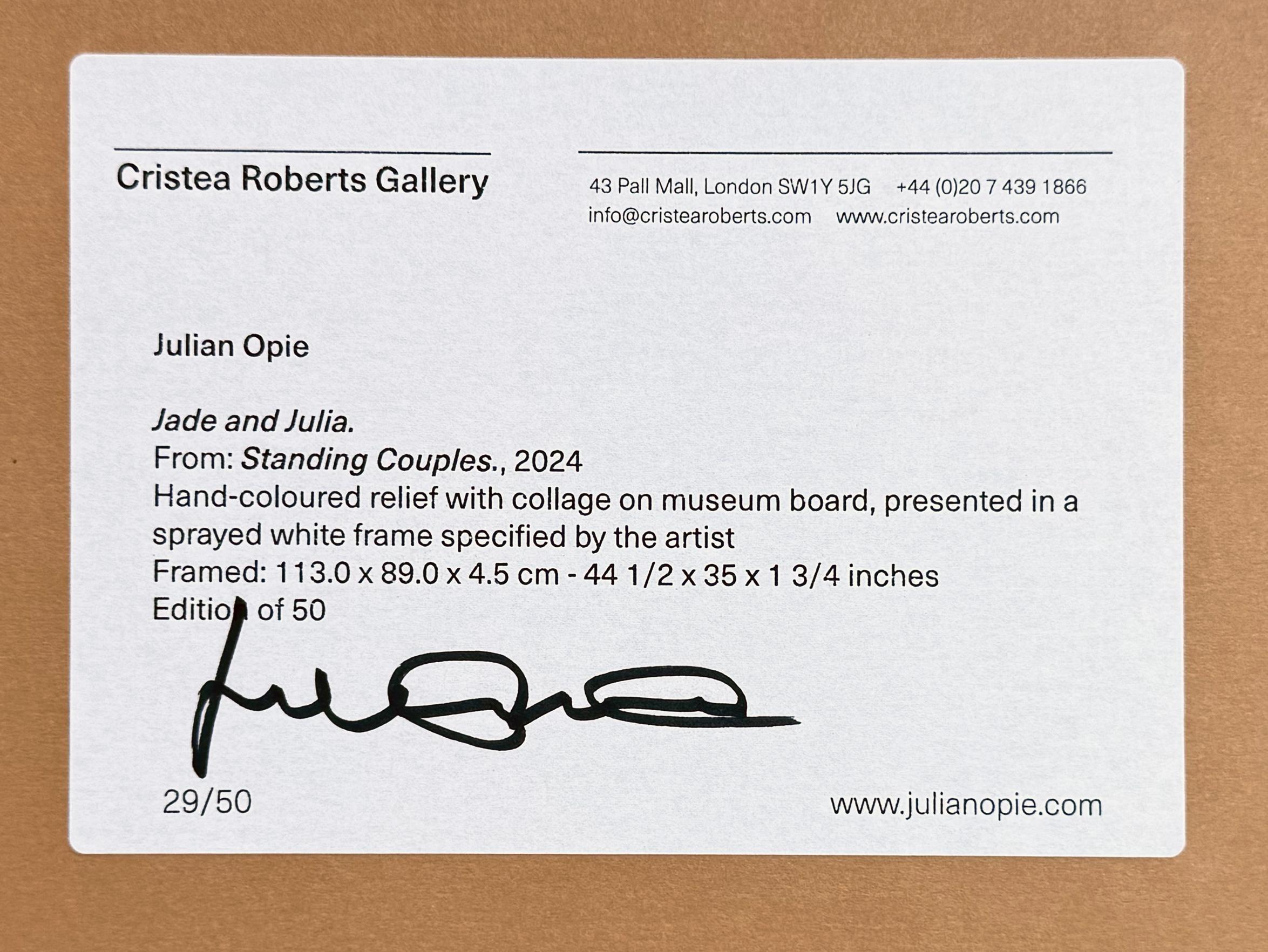 Jade and Julia (from Standing Couples), hand signed relief with collage - Print by Julian Opie