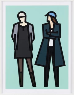 Jade and Julia (from Standing Couples), hand signed relief with collage