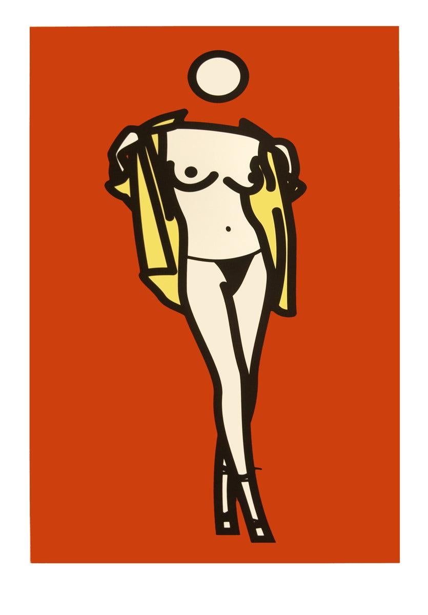 Cette reproduction de l'image phénoménale de Julian Opie, intitulée Woman Taking Off Man's Shirt .5 (Femme enlevant la chemise d'un homme), capture le style frappant et distinctif pour lequel l'artiste est renommé. Imprimée à l'origine en 2003 par