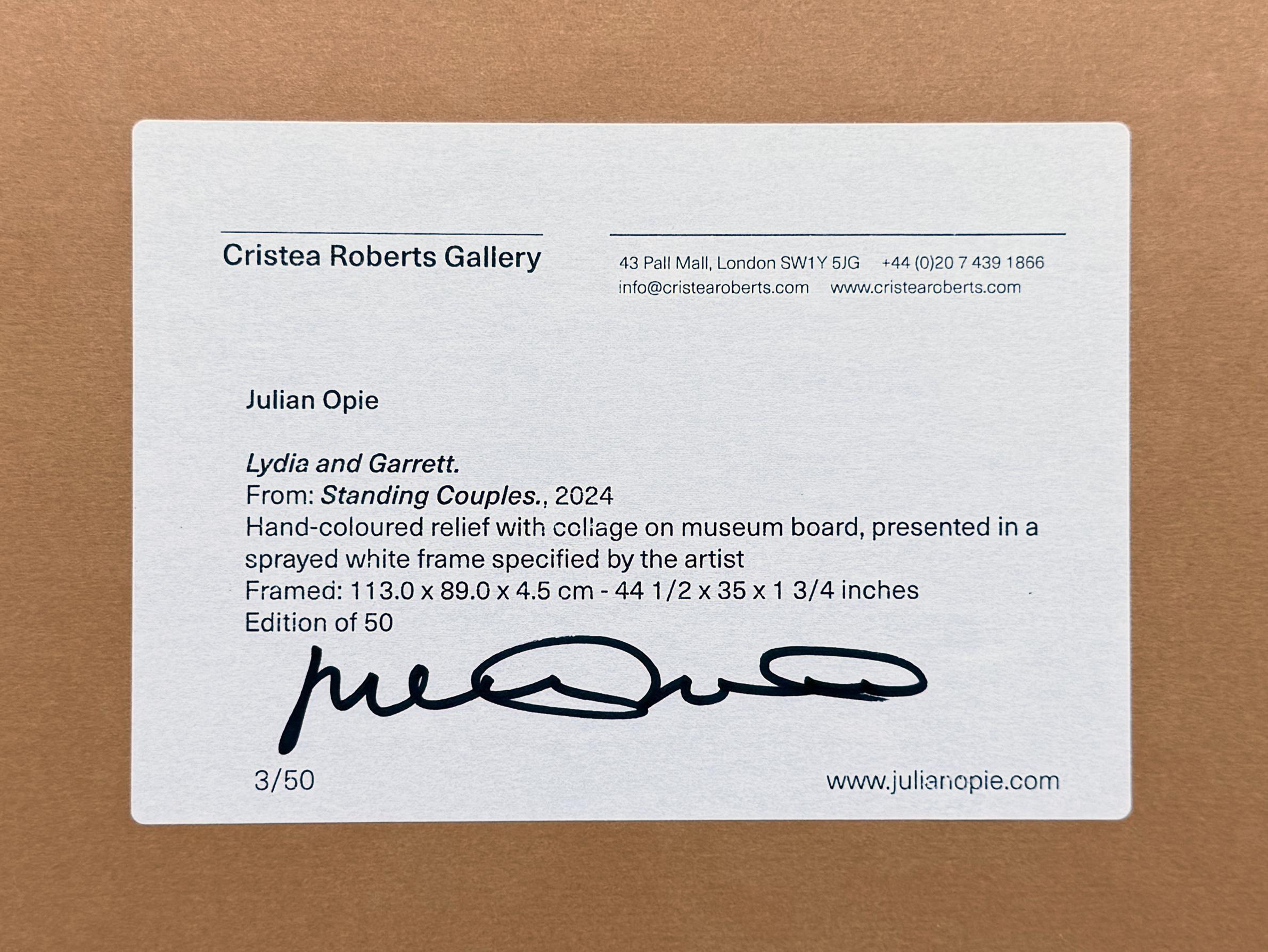 Lydia and Garrett (from Standing Couples), hand signed relief with collage - Print by Julian Opie