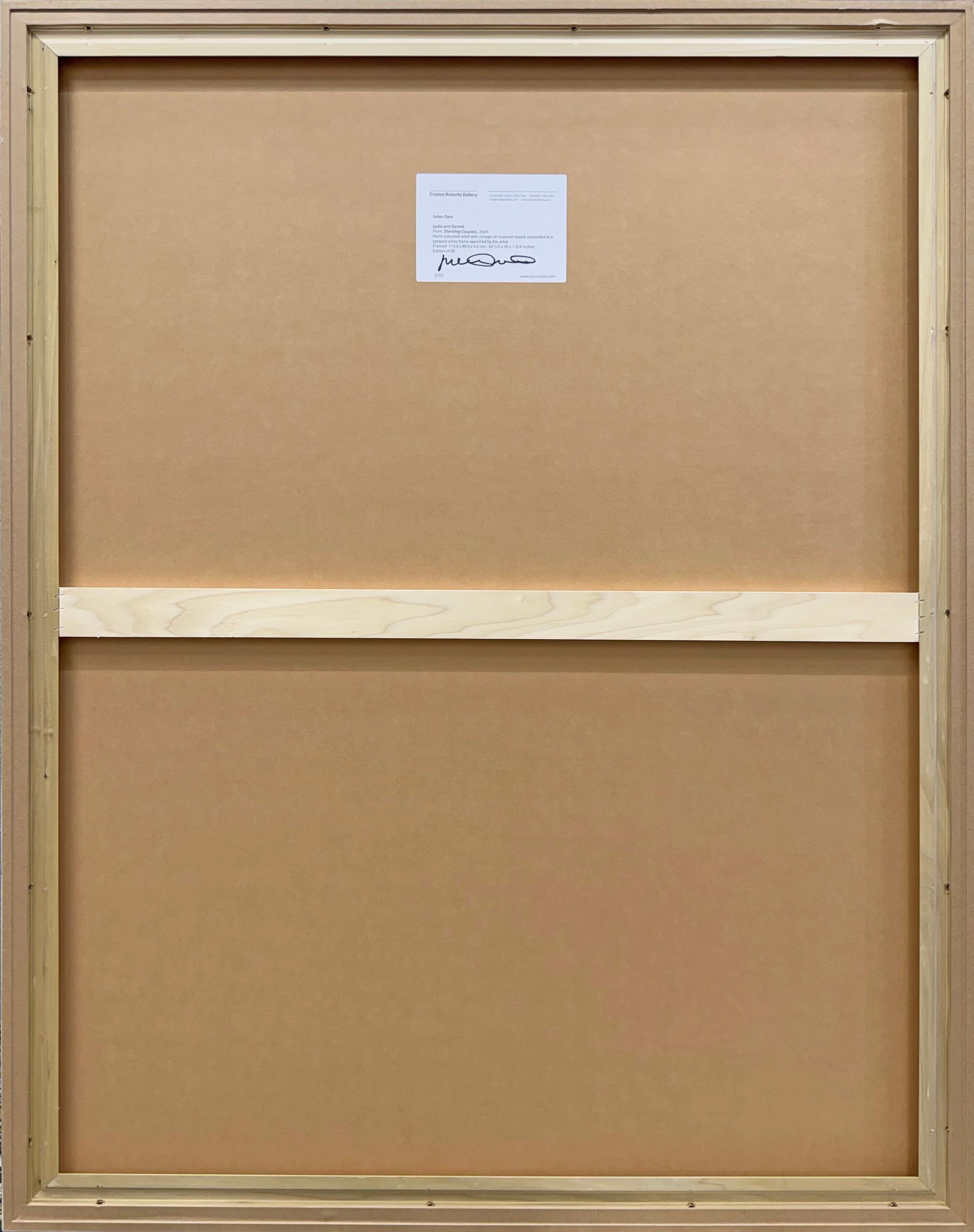 Lydia and Garrett (from Standing Couples), hand signed relief with collage - Contemporary Print by Julian Opie