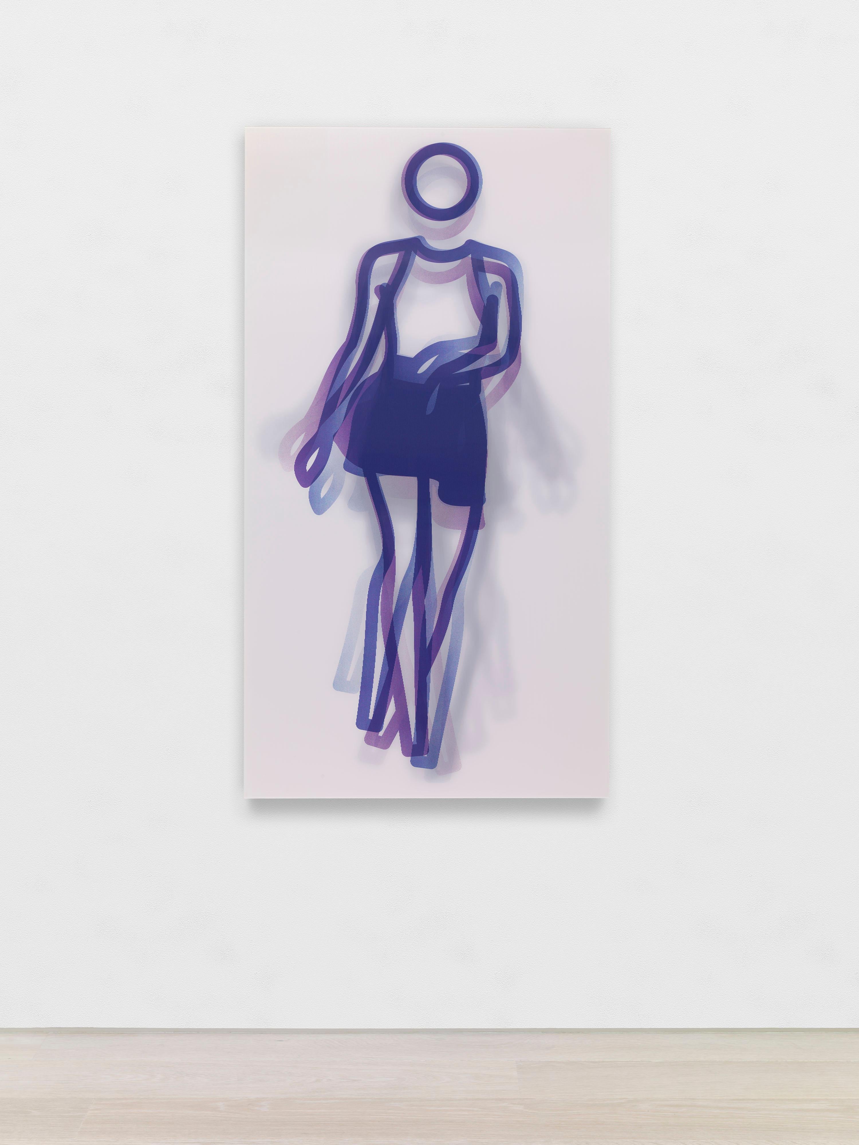 Figurative Print Julian Opie - Moving Large Contemporary Acrylic Panel of Dancing Figure, Four Colors, Dance 1 (panneau acrylique contemporain de grande taille représentant une figure dansante) 