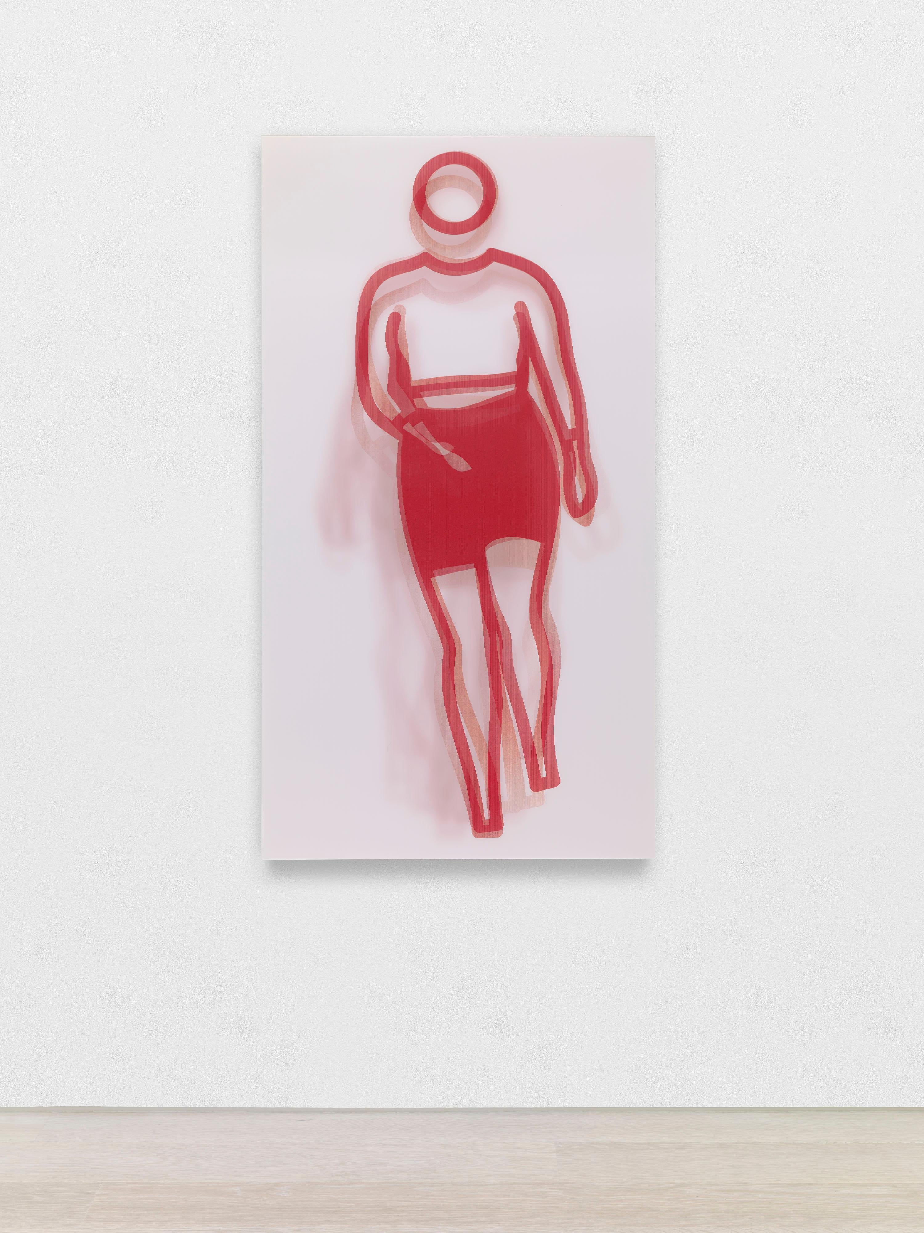 Figurative Print Julian Opie - Moving Large Contemporary Acrylic Panel of Dancing Figure, Four Colors, Dance 3 (panneau acrylique contemporain de grande taille représentant une figure dansante)