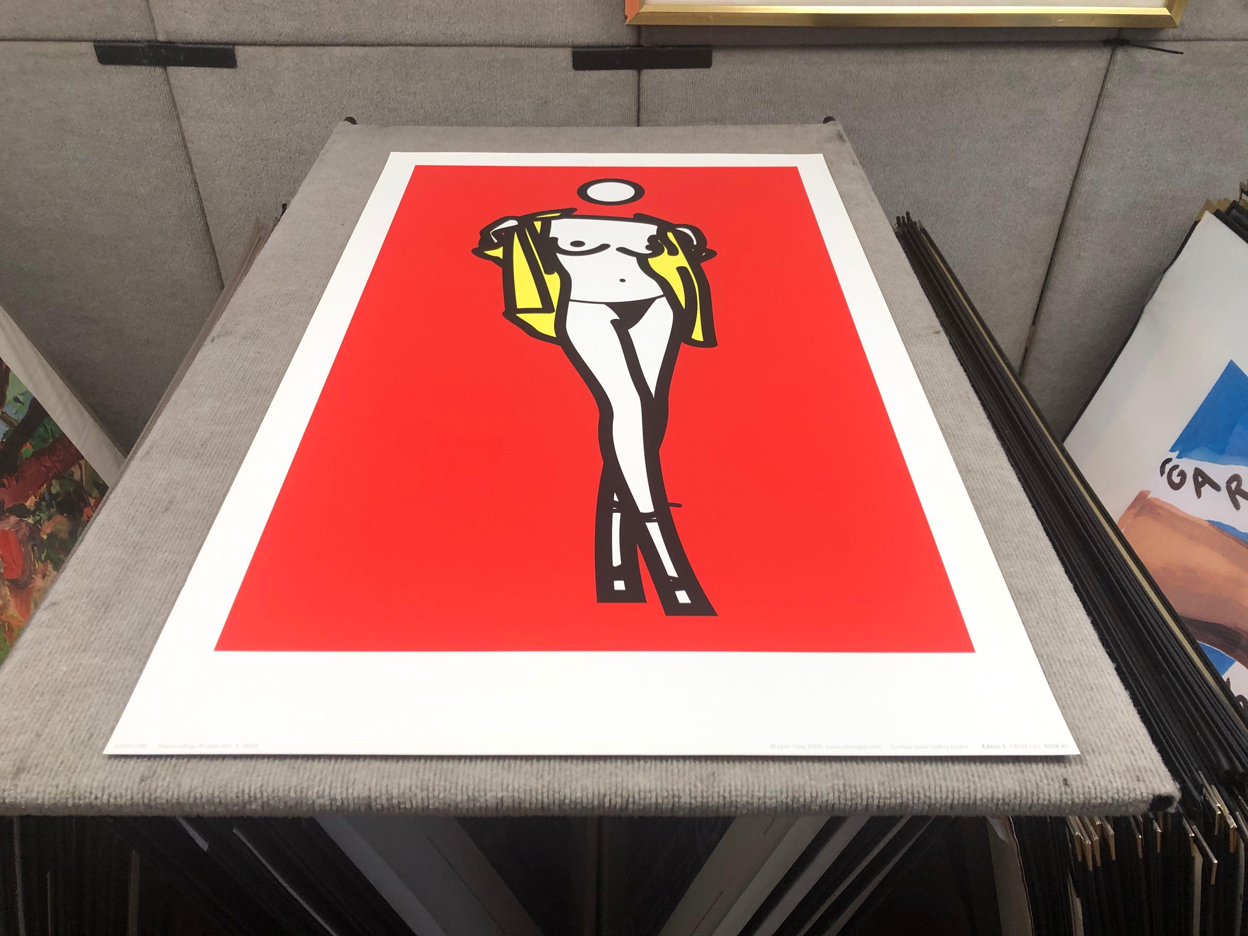 Opie-Femme enlevant la chemise d'un homme Pop Art - Print de Julian Opie