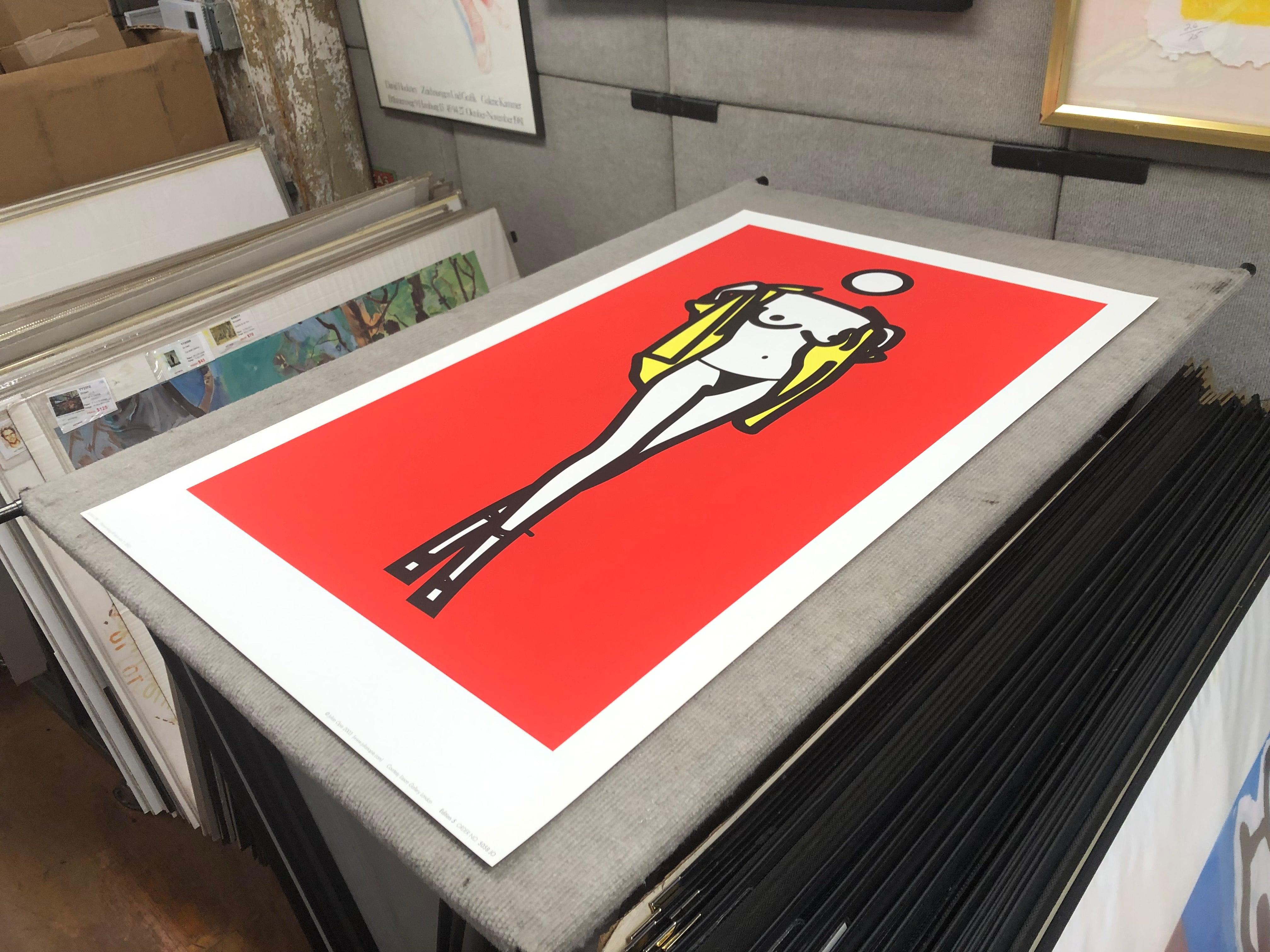 Opie-Femme enlevant la chemise d'un homme Pop Art - Rouge Nude Print par Julian Opie