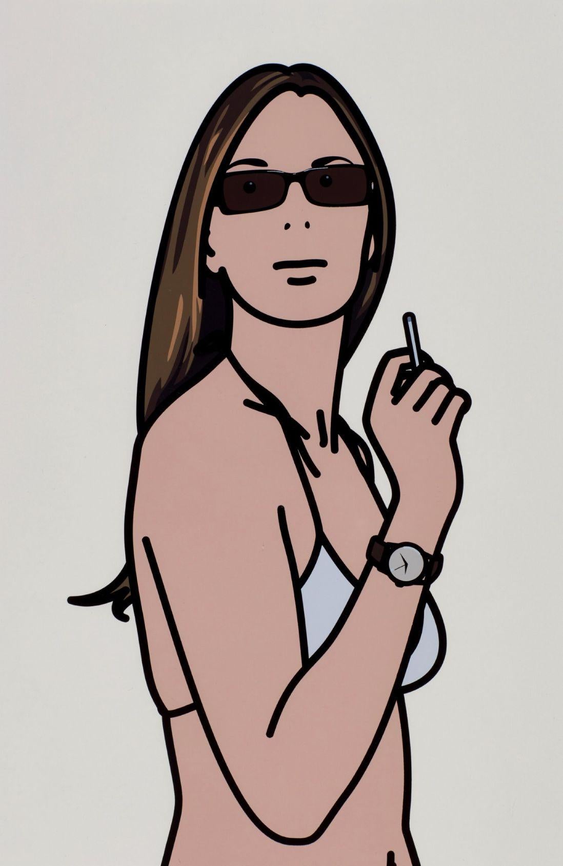 Julian Opie Portrait Print - Ruth Smoking 3, from 26 Portraits