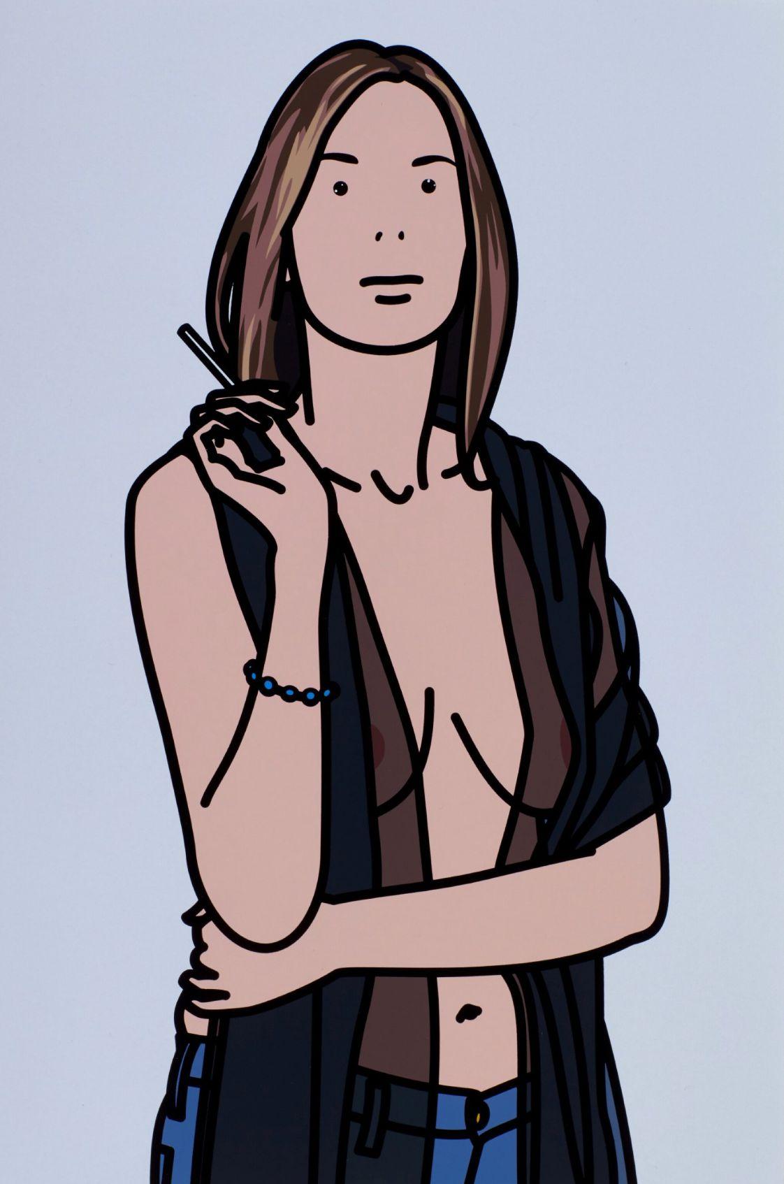 Julian Opie Print - Ruth Smoking 5, from 26 Portraits