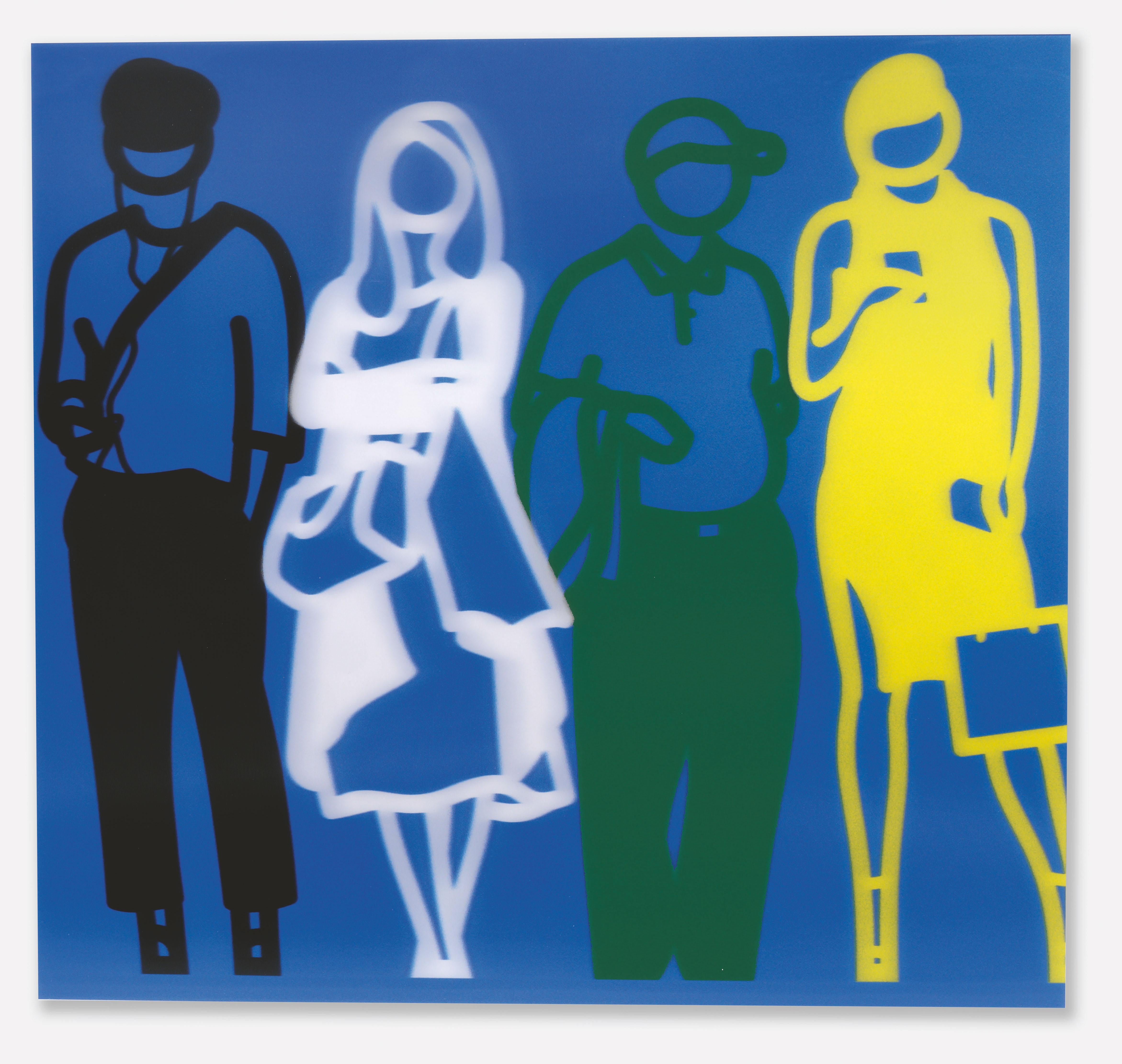Standing People (Black, White Green, Yellow) - Mixed Media Art by Julian Opie