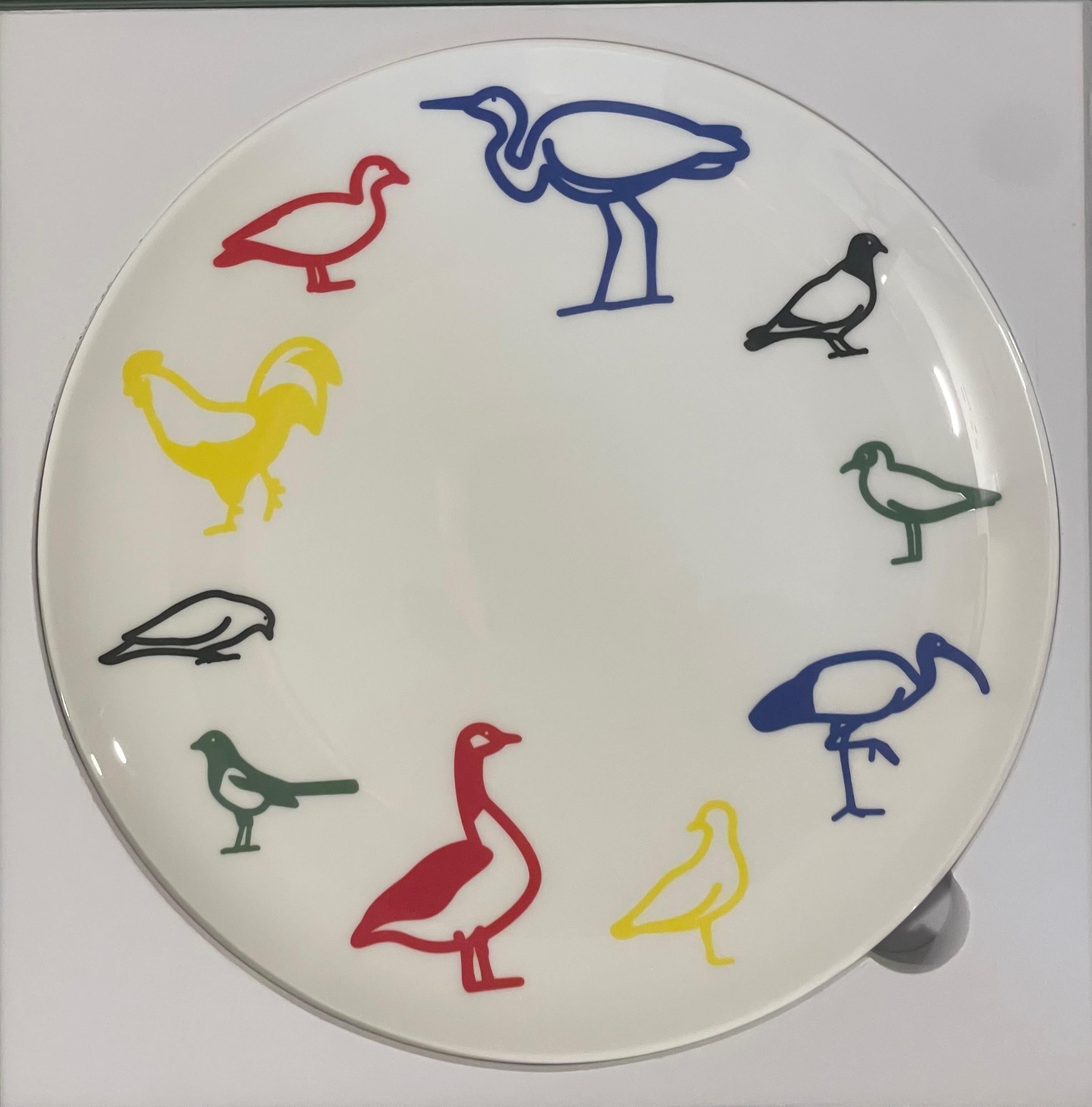 Julian Opie Birds - Assiette en porcelaine fine à la cendre d'os - Édition limitée Pop Art - 250 exemplaires signés