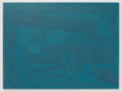 A Table Made of Wood- Oil Paint, Canvas, Table Setting, Still Life, Blue, Wood