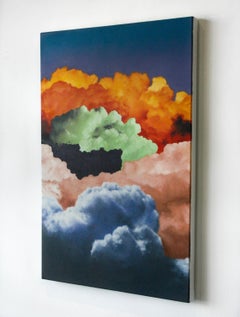 Hey You- Canvas, Oil Paint, Skyscape, Orange, Green, Pink, Blue, Black, White