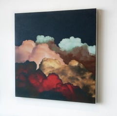 Window Seat- Canvas, Oil Paint, Skyscape, Clouds, Red, Pink, Brown, Gold, Nature