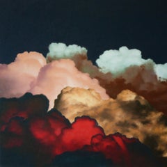 Window Seat- Canvas, Oil Paint, Skyscape, Clouds, Red, Pink, Brown, Gold, Nature