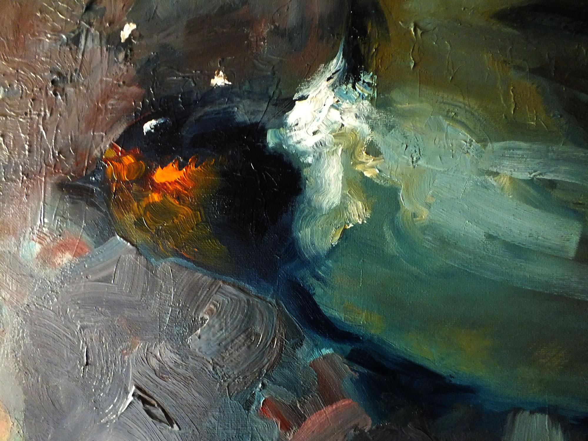 Cassiopée.  Peinture à l'huile contemporaine d'un oiseau - Impressionnisme Painting par Julian Rowe