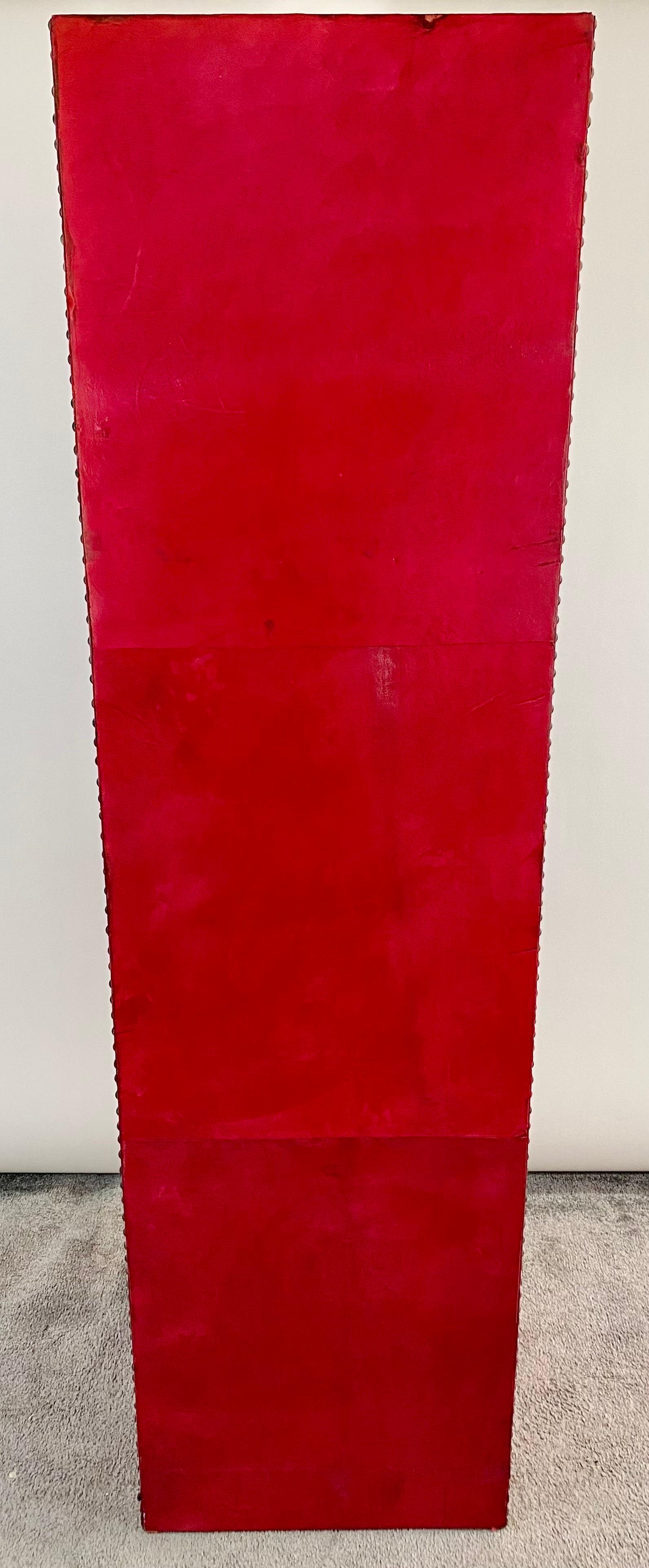 Julian Schnabel Leather Tooled Red Cabinet or Bookcase, Pair 4