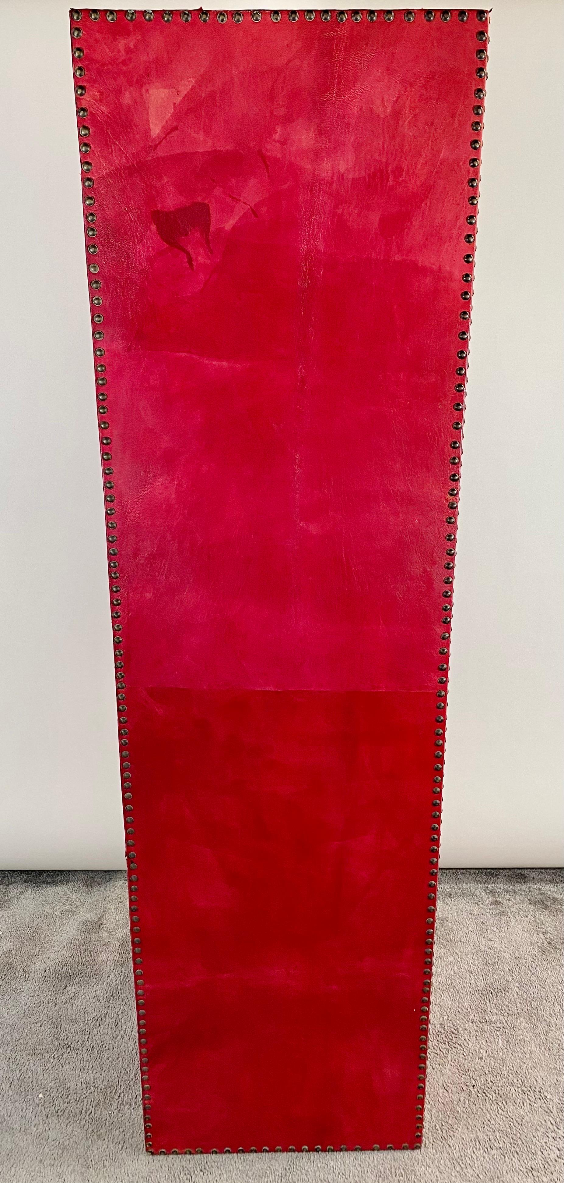 Julian Schnabel Leather Tooled Red Cabinet or Bookcase, Pair 5