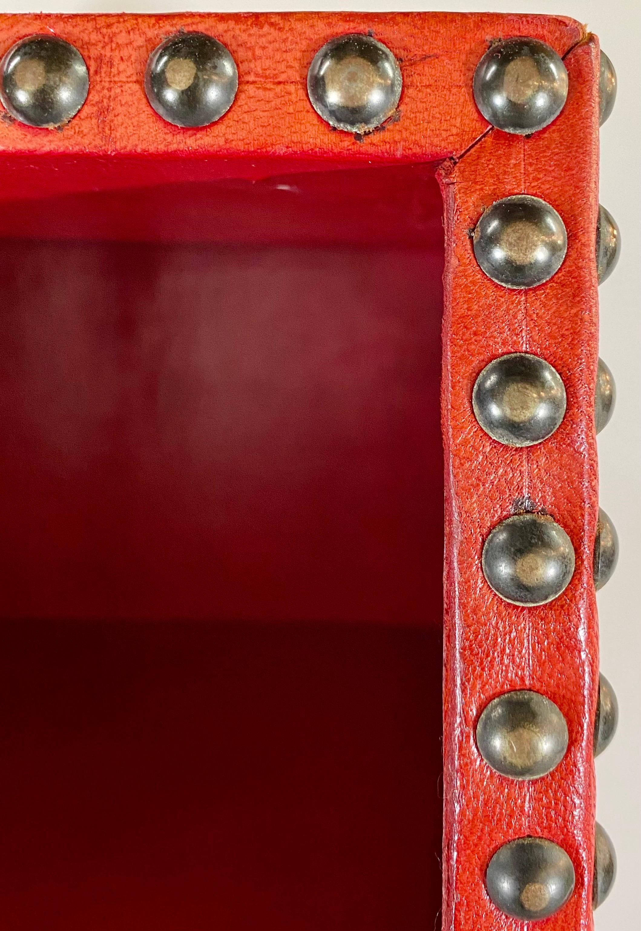 Julian Schnabel Leather Tooled Red Cabinet or Bookcase, Pair 2