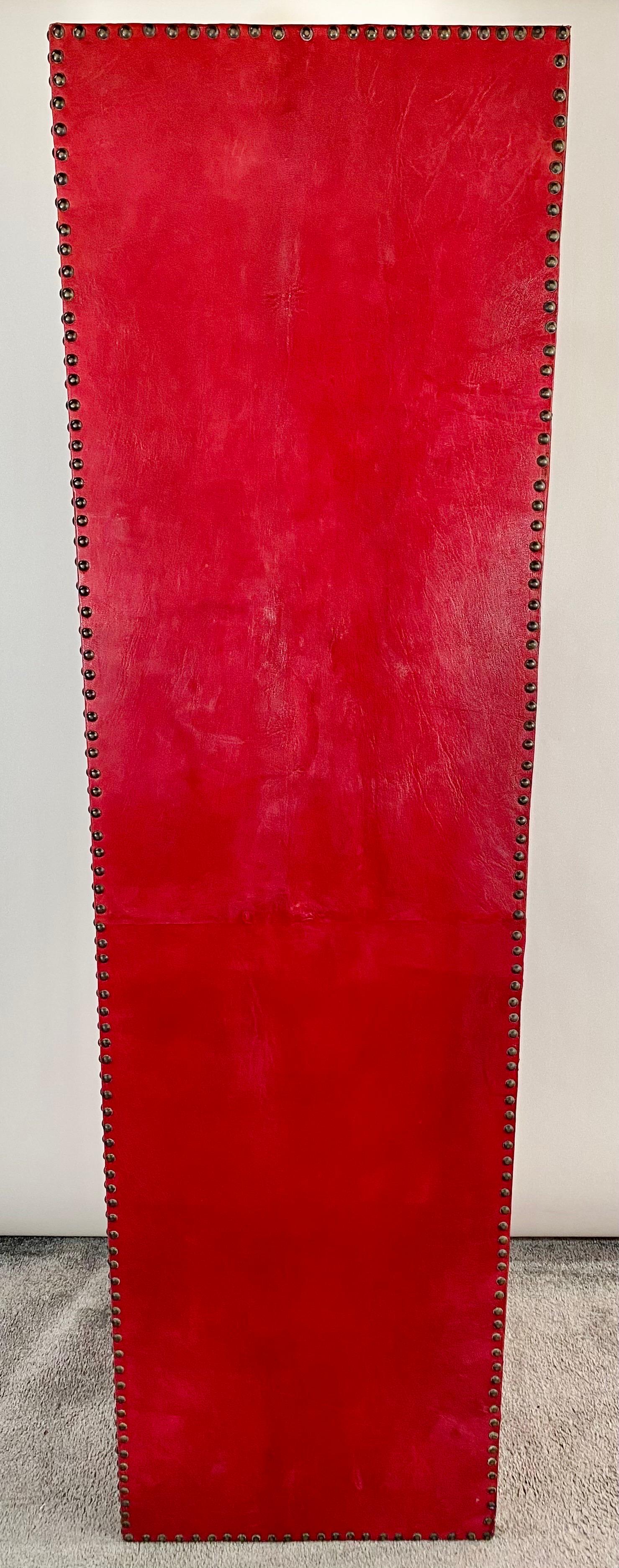 Julian Schnabel Leather Tooled Red Cabinet or Bookcase, Pair 3