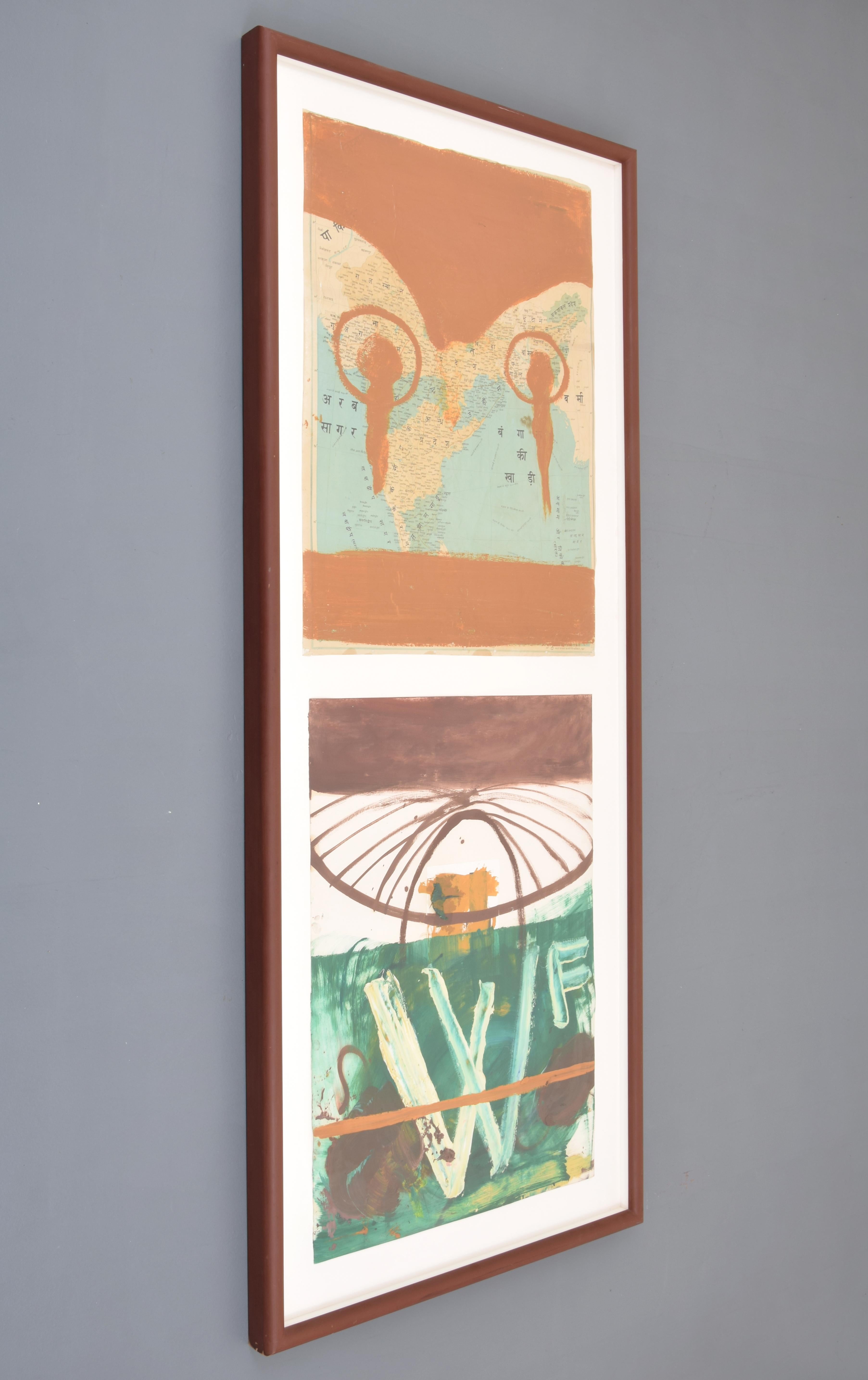 Large Julian Schnabel Diptych Painting, 88″H Framed For Sale 1