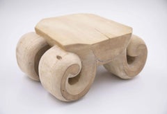 "Julian Schwarz Horned Stool – Volutes" decorative stool hand-carved, oak