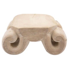 "Julian Schwarz Horned Stool – Volutes" decorative stool hand-carved, oak
