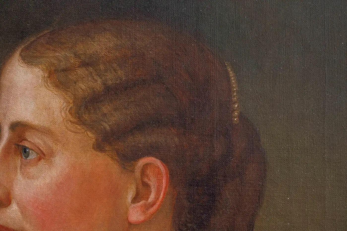 Julian Scott Amerikaner, (1846-1901) Ein Porträt von Isabella Penn Smith Fleming C. (Farbe) im Angebot