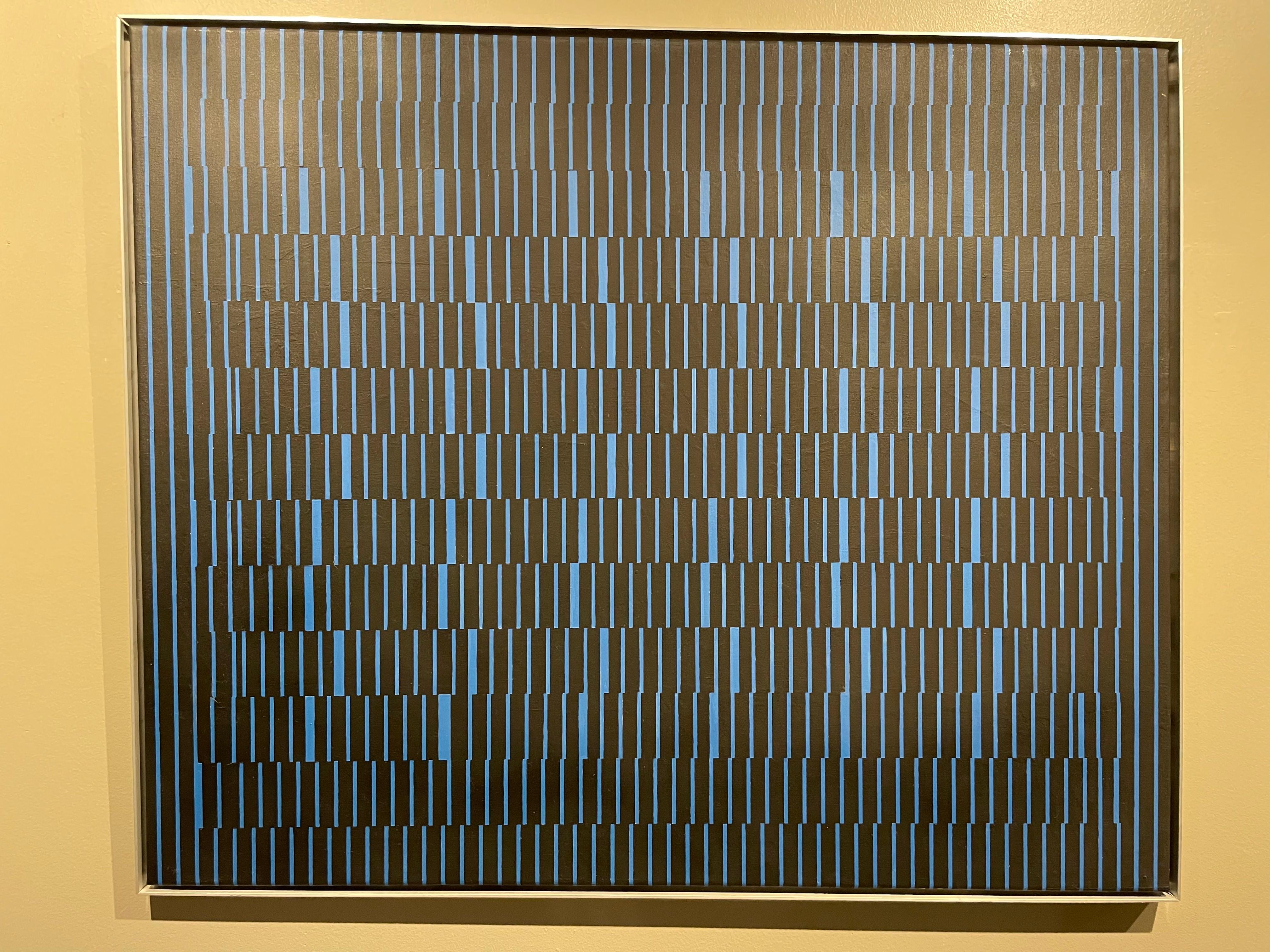 Julian Stanczak (American, 1928-2017)
Double Focus II, 1963
acrylic on canvas
signed and dated verso 
33 x 40 inches

Julian Stanczak (American, b. November 5, 1928) was an American painter and printmaker. He was born in Borownica, Poland. When