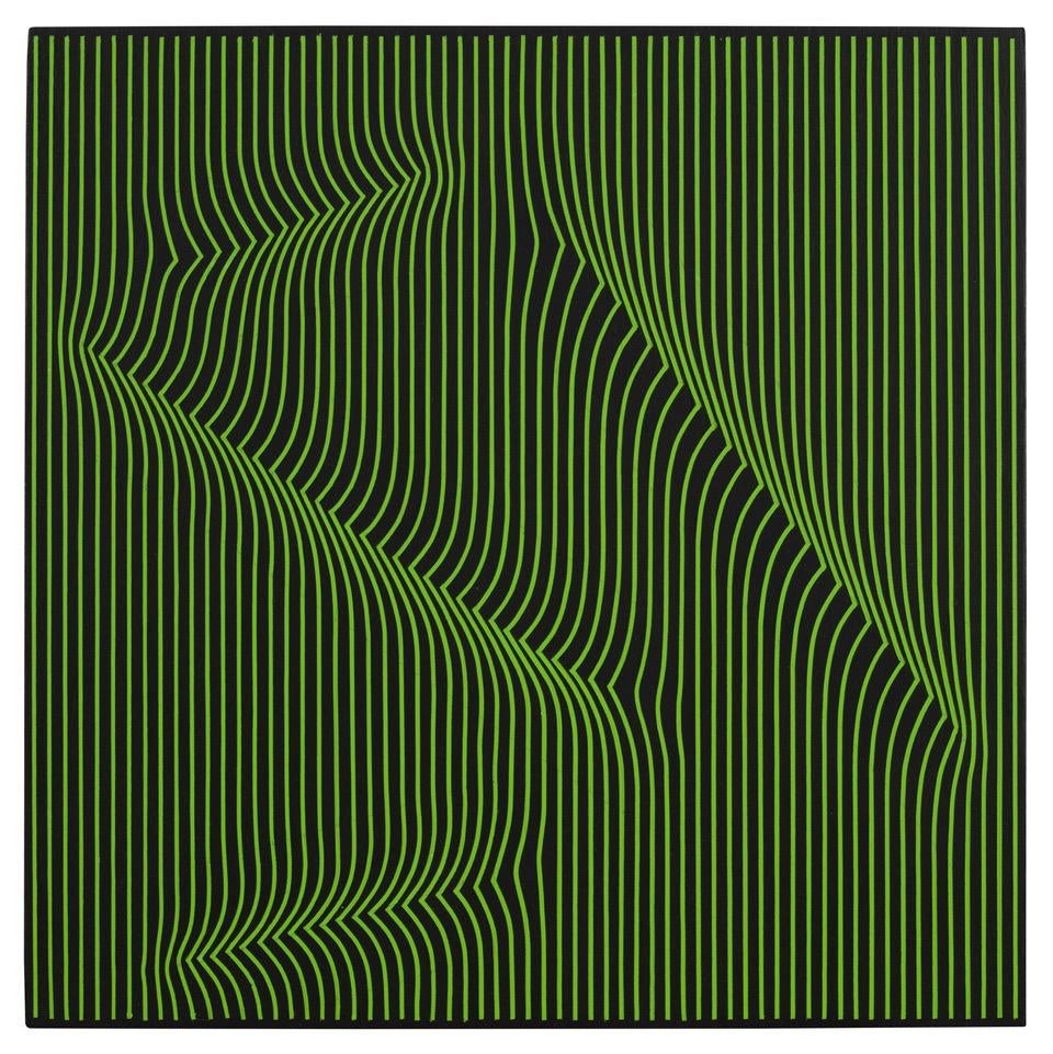 Julian Stanczak Abstract Painting - Green Edge, Ab-Ex, Stanczak, Polish-American, acrylic on board
