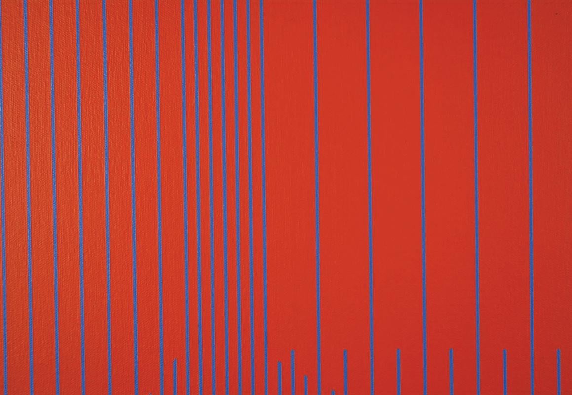 Julian Stanczak (Amerikaner, 1928-2017)
Rot ist ein Rot, 1969
Acryl auf Leinwand
Verso signiert, datiert und betitelt
28 x 28 Zoll
29 x 29 Zoll, gerahmt

OpArt rote geometrische Acrylmalerei

Julian Stanczak (Amerikaner, geb. am 5. November 1928)