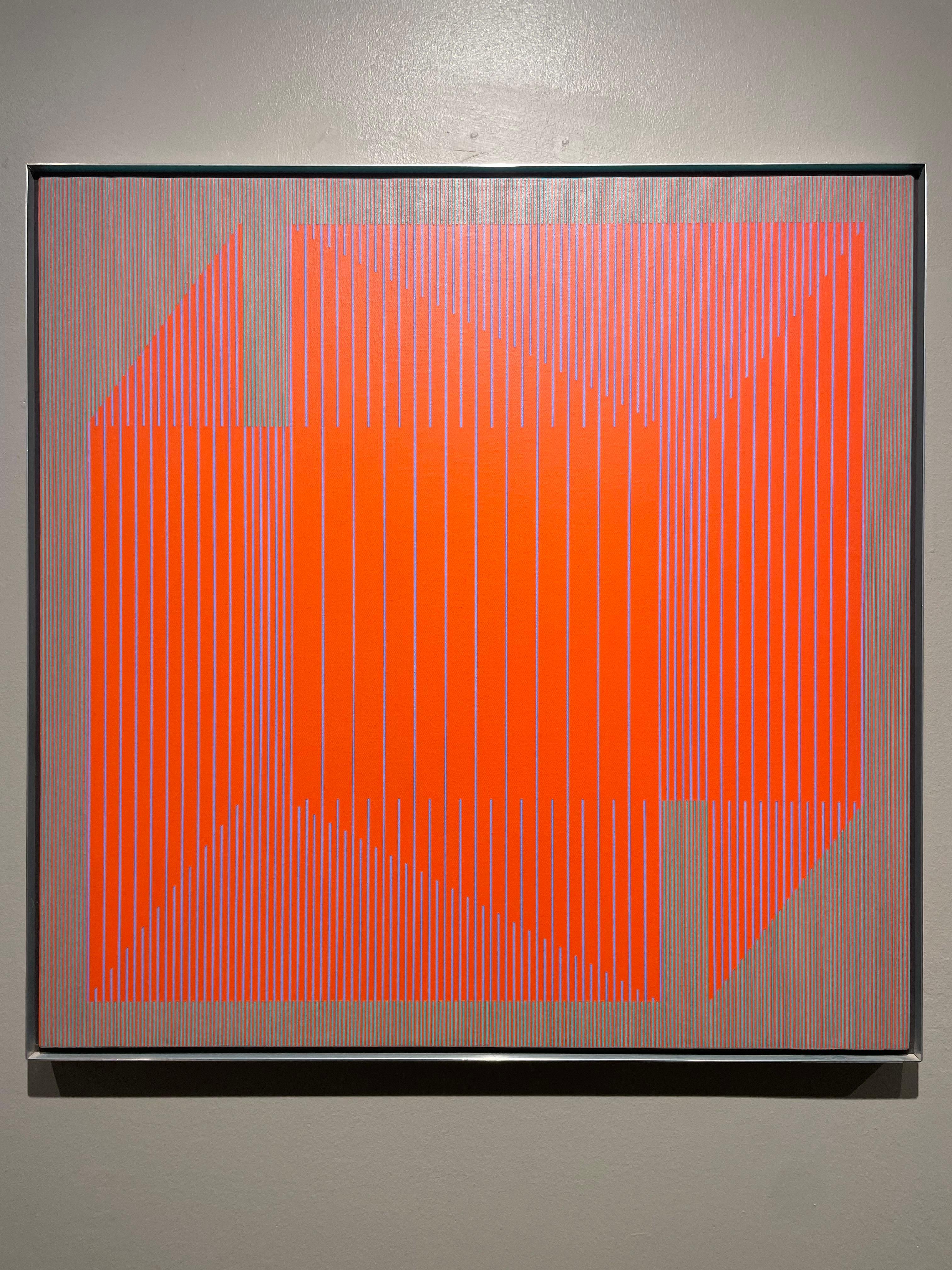 Red is a Red, OpArt red geometric acrylic painting - Orange Abstract Painting by Julian Stanczak