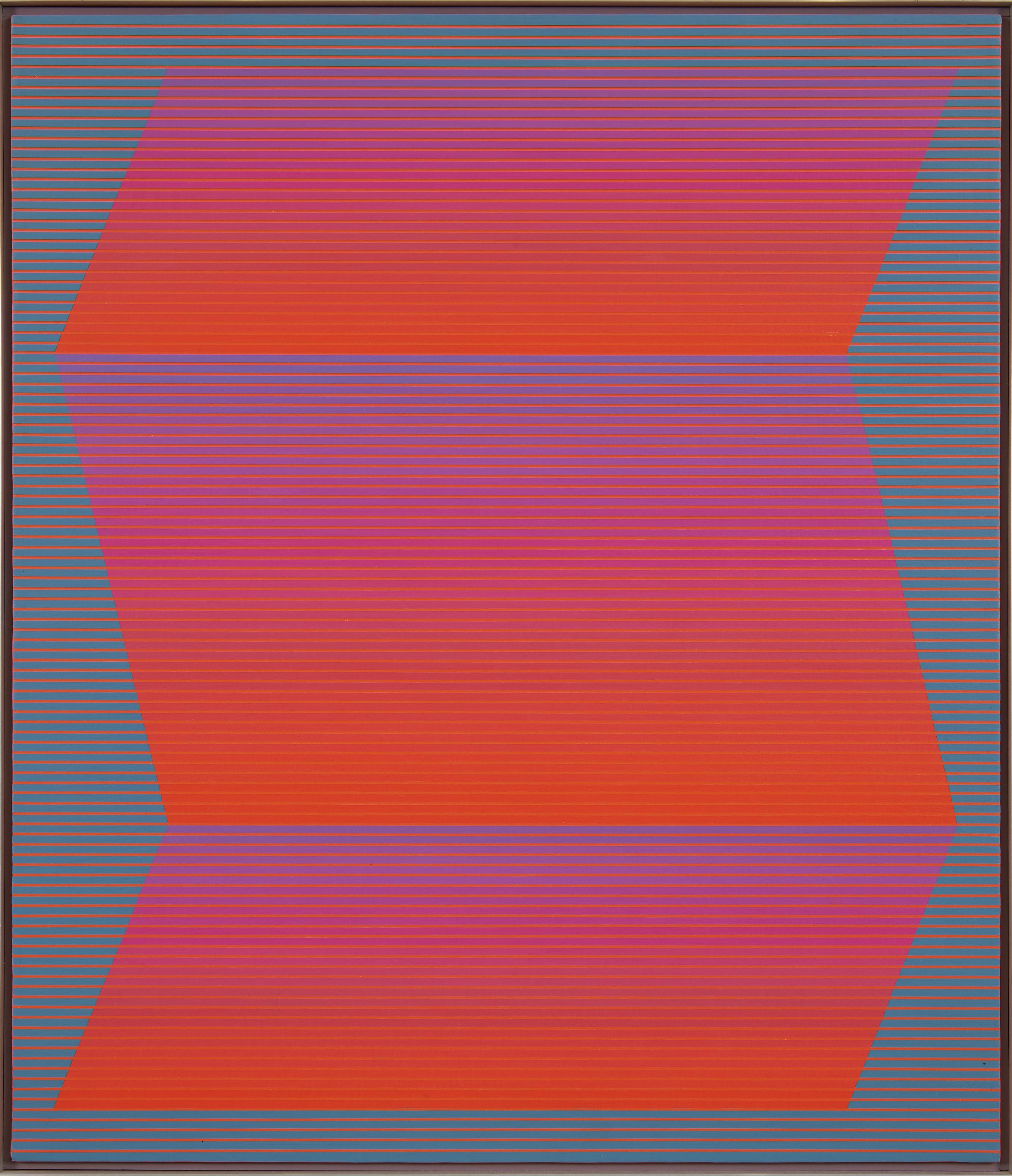 Twist & the Rain Mid-Century OpArt Geometric Painting by Cleveland School artist - Pink Abstract Painting by Julian Stanczak