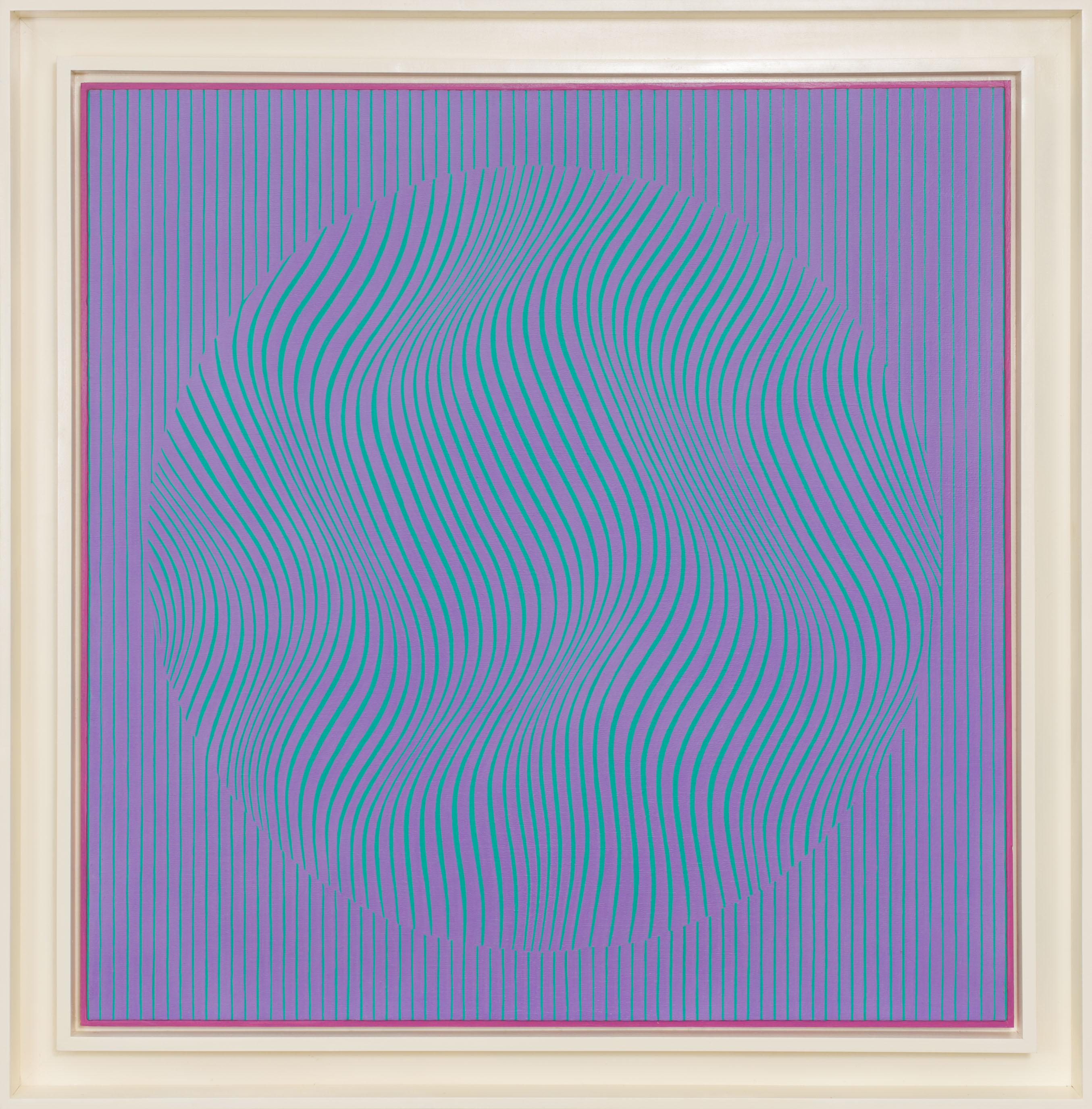 Abstract Painting di Julian Stanczak - Senza titolo (Cerchio verde e viola)