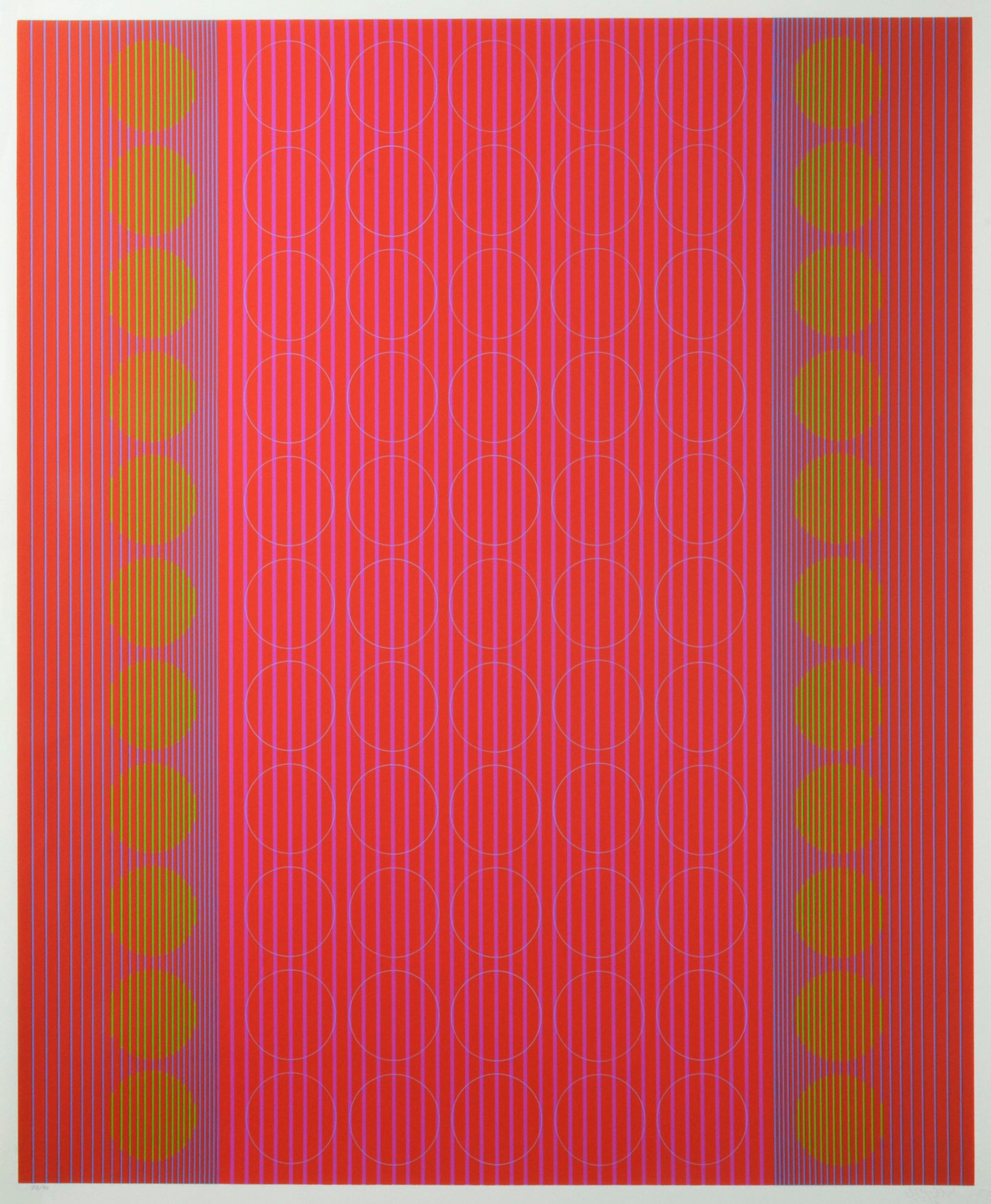 Julian Stanczak Abstract Print – Ringe mit mittlerer Spitze