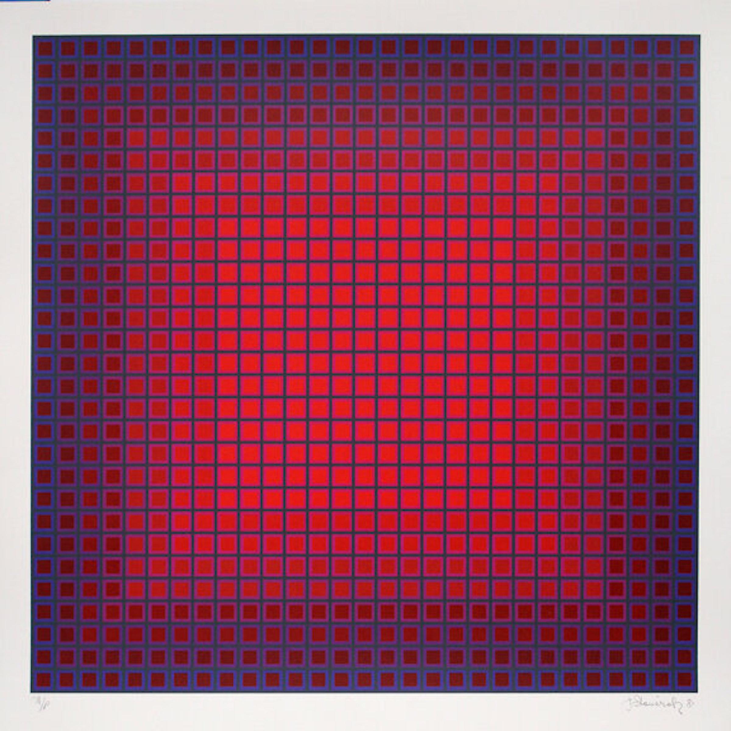 Julian Stanczak Abstract Print - Compounded Red